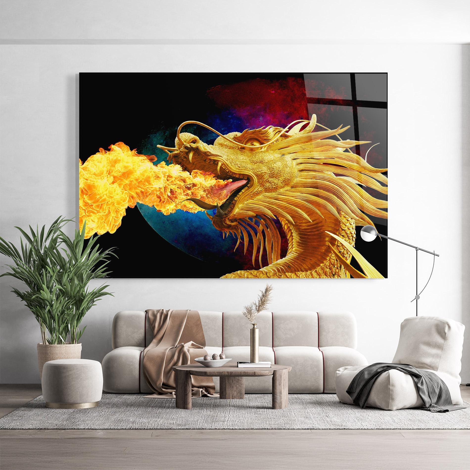 Tablou Sticla Golden Fire Dragon mockup 9
