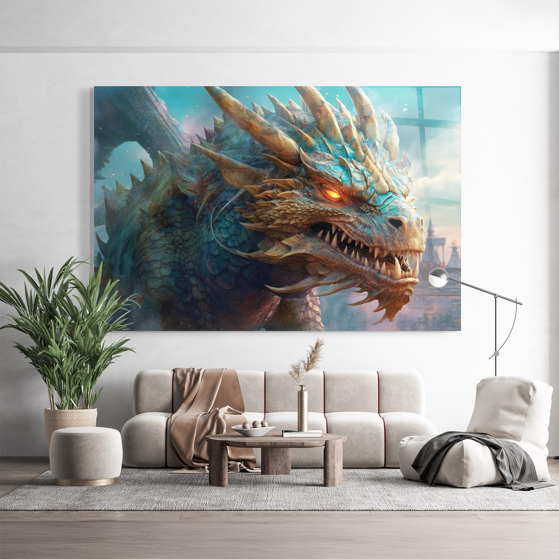 Tablou Sticla Pretty Blue Dragon mockup 9