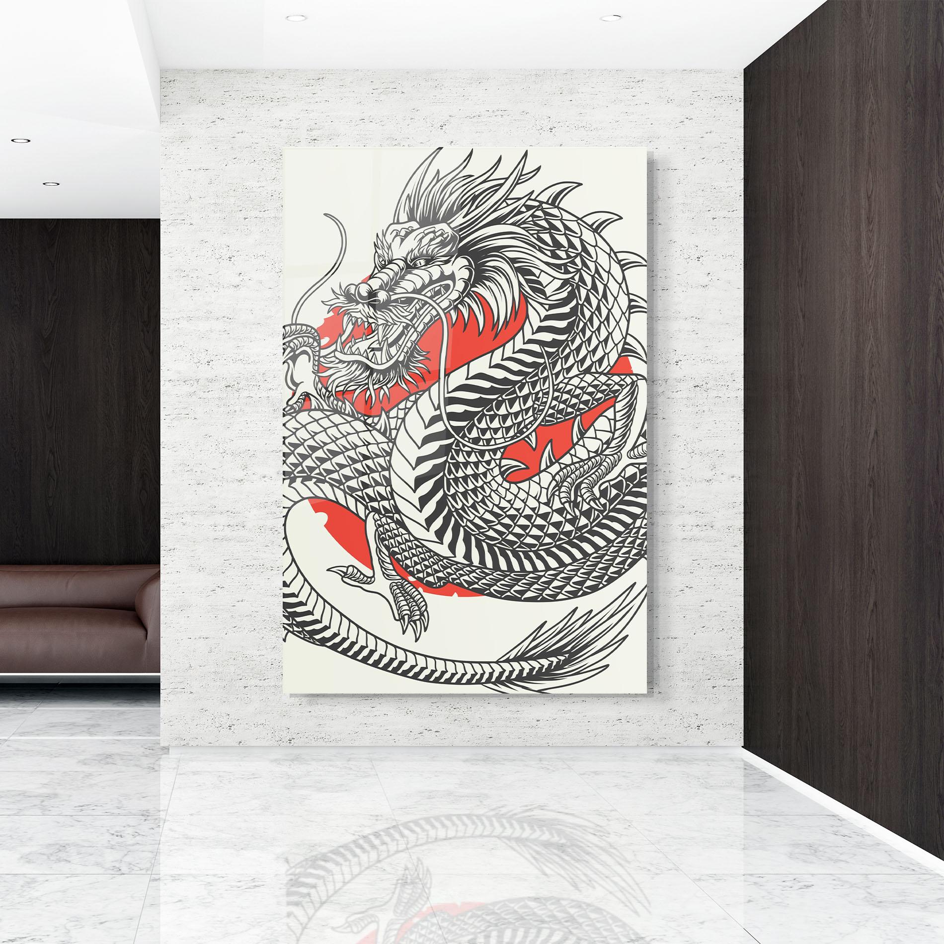 Tablou Sticla Cream Grey Dragon mockup 9