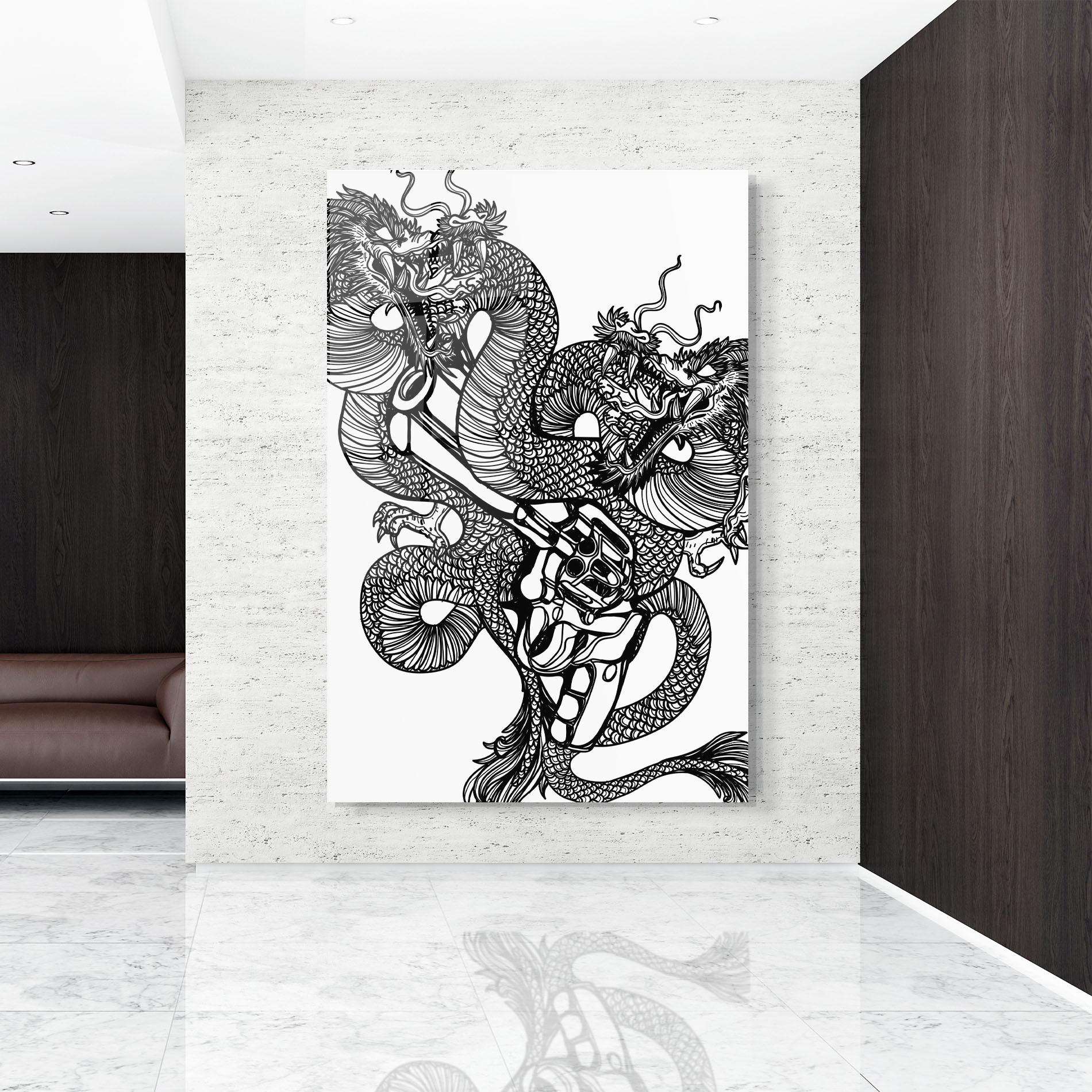 Tablou Sticla Dragon Gun mockup 9