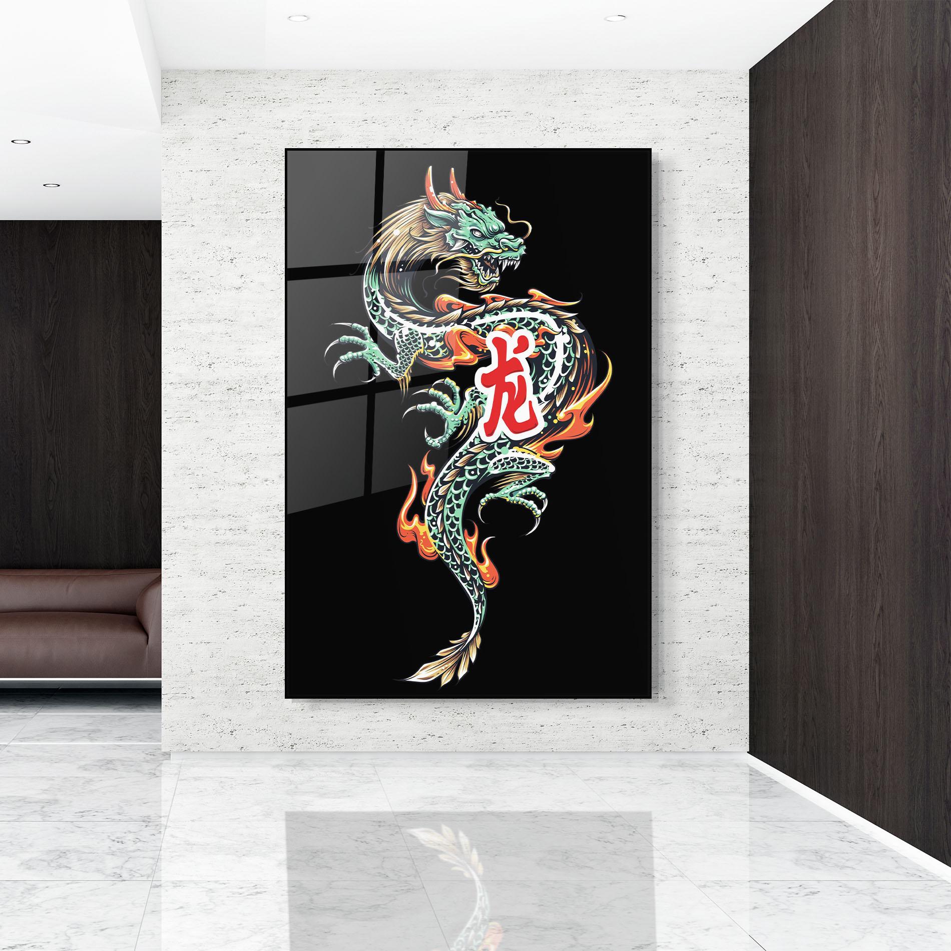 Tablou Sticla Green Fire Dragon mockup 9
