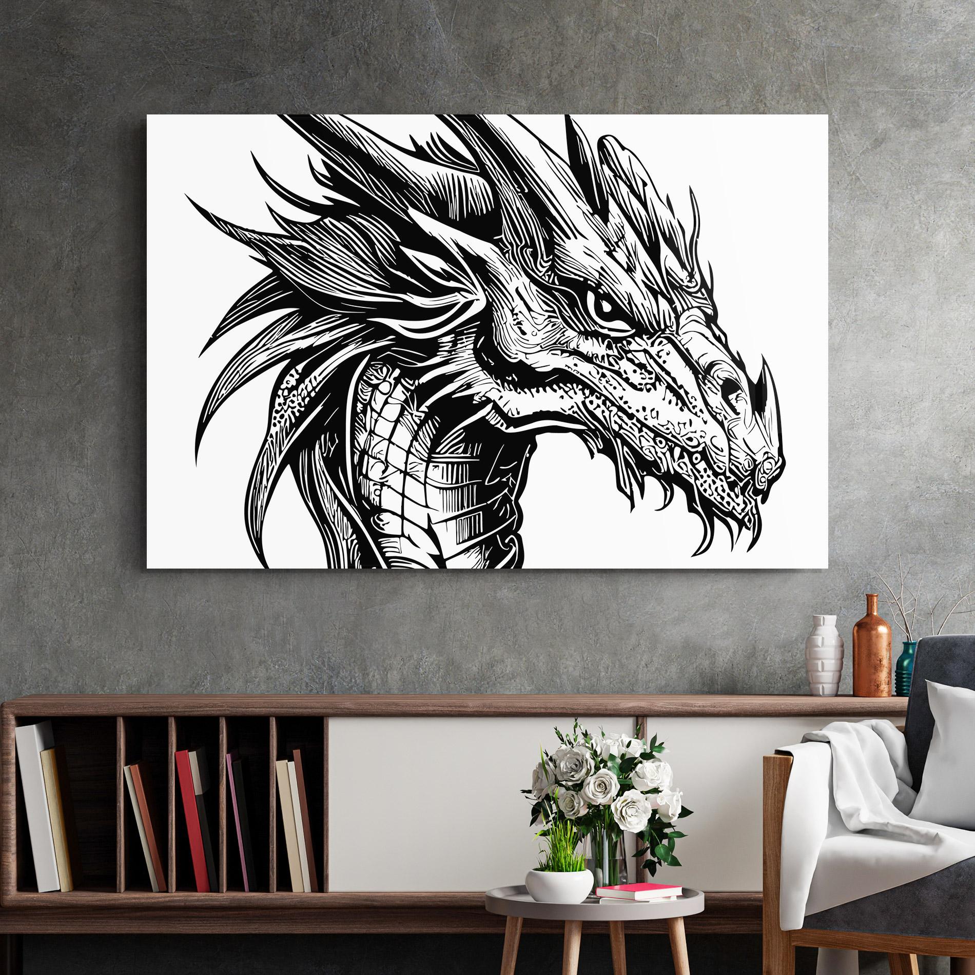 Tablou Sticla Black Line Dragon mockup 2