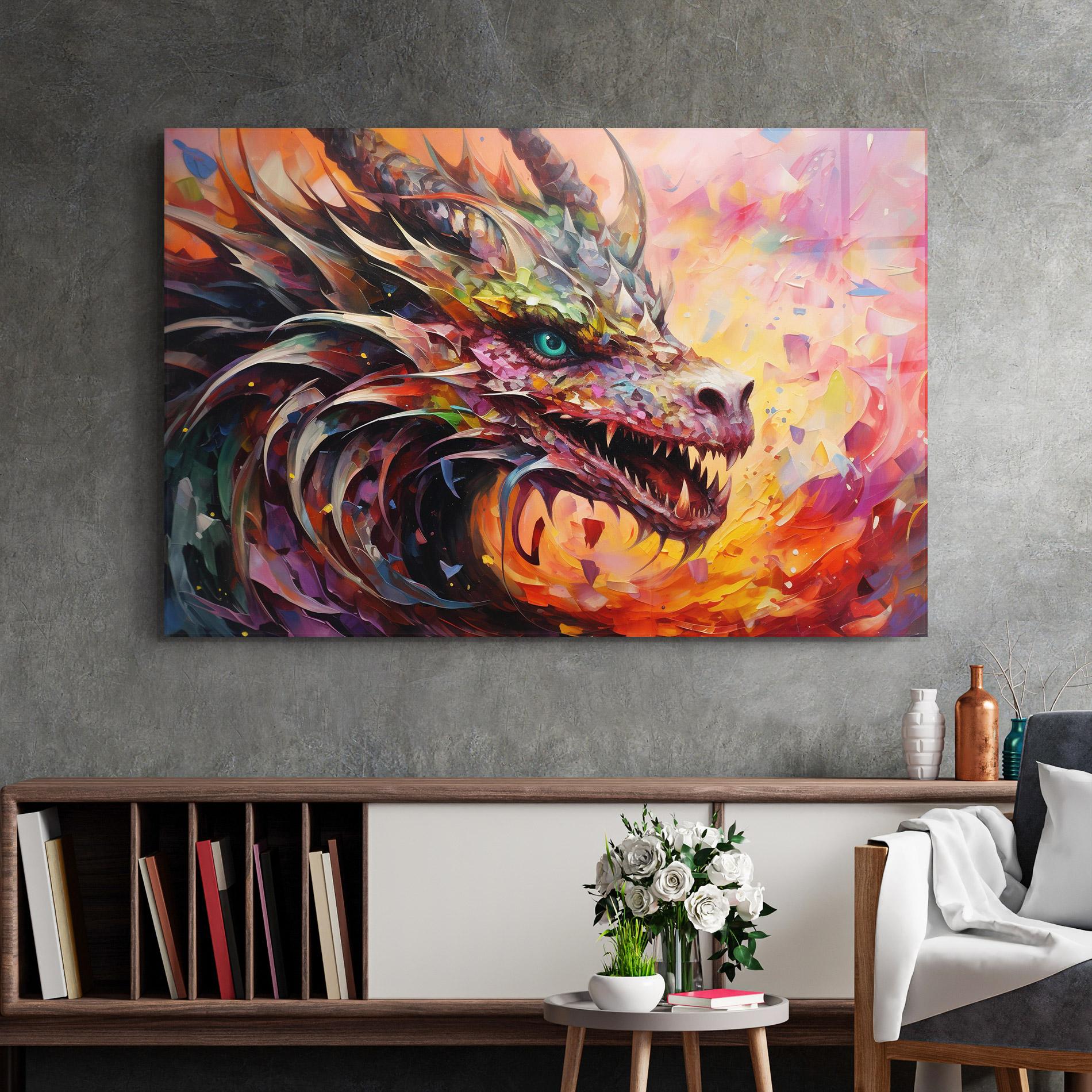 Tablou Sticla Colorful Dragon Painting mockup 2