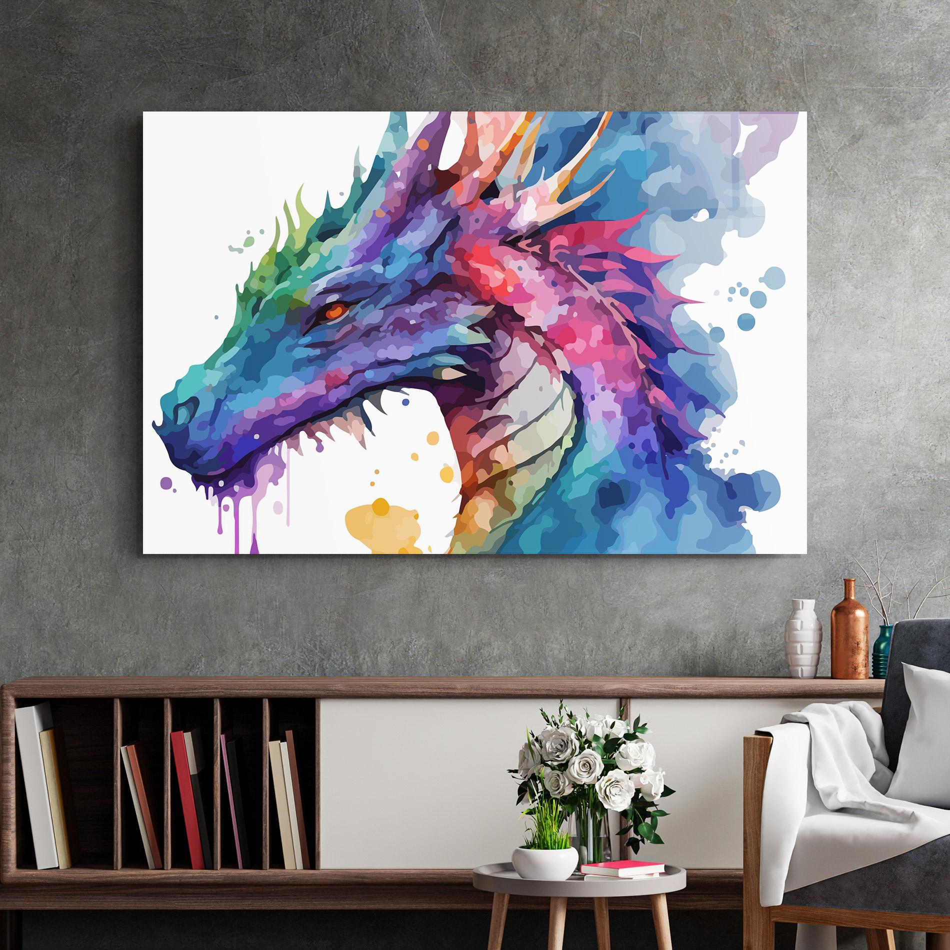 Tablou Sticla Colourful Dragon mockup 2