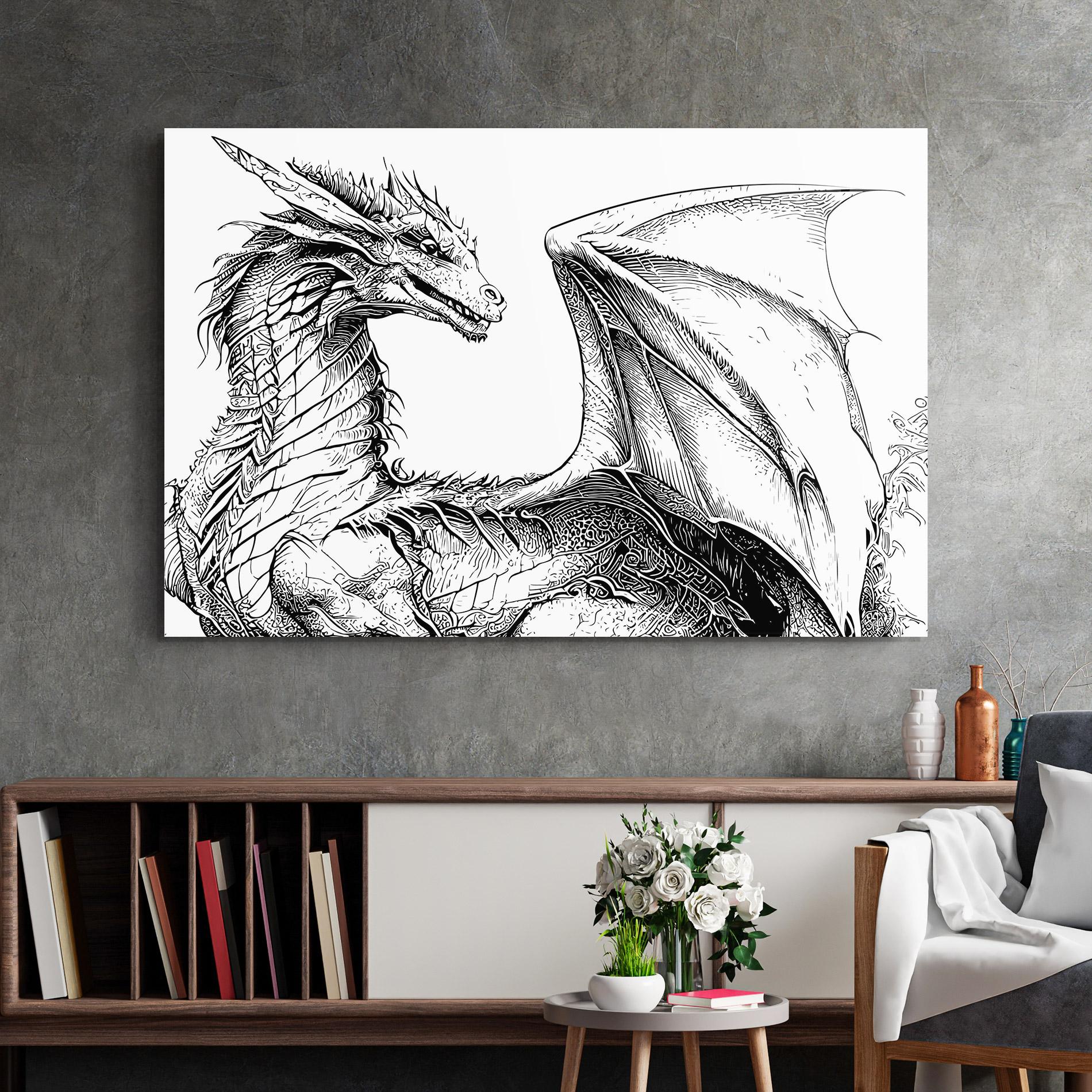 Tablou Sticla Dragon Sketch mockup 2
