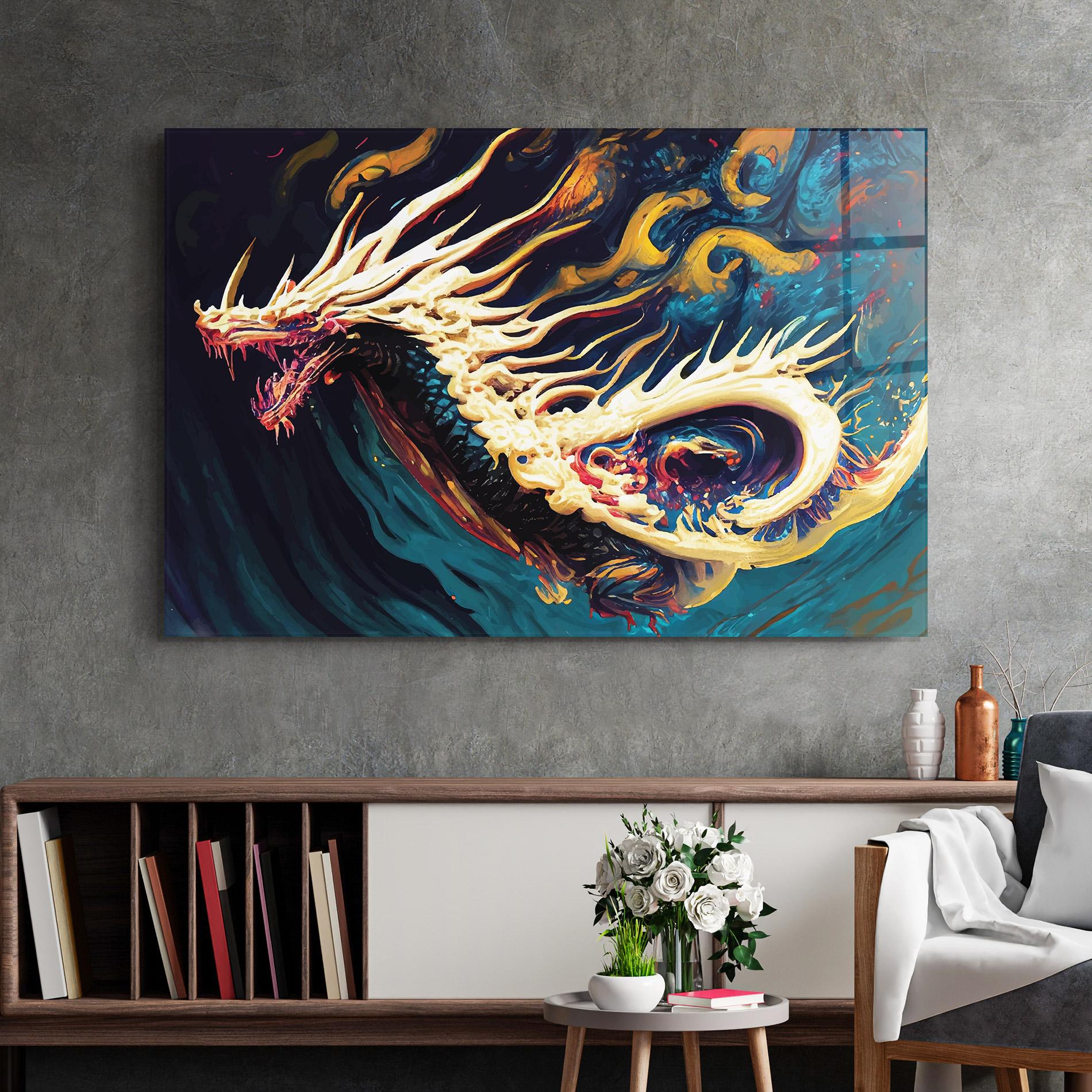 Tablou Sticla Flying Acrylic Dragon mockup 2