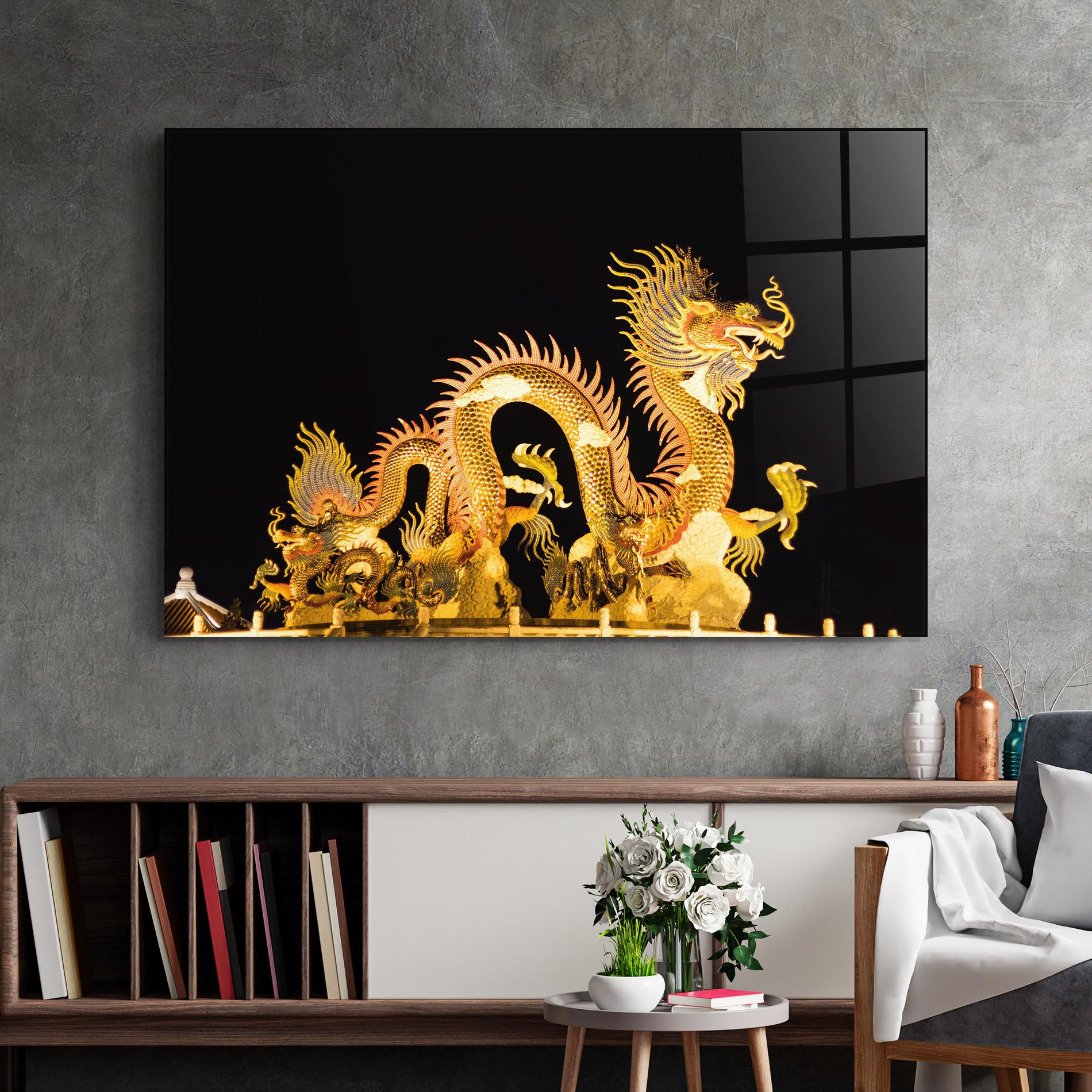 Tablou Sticla Golden Dragon Lights mockup 2