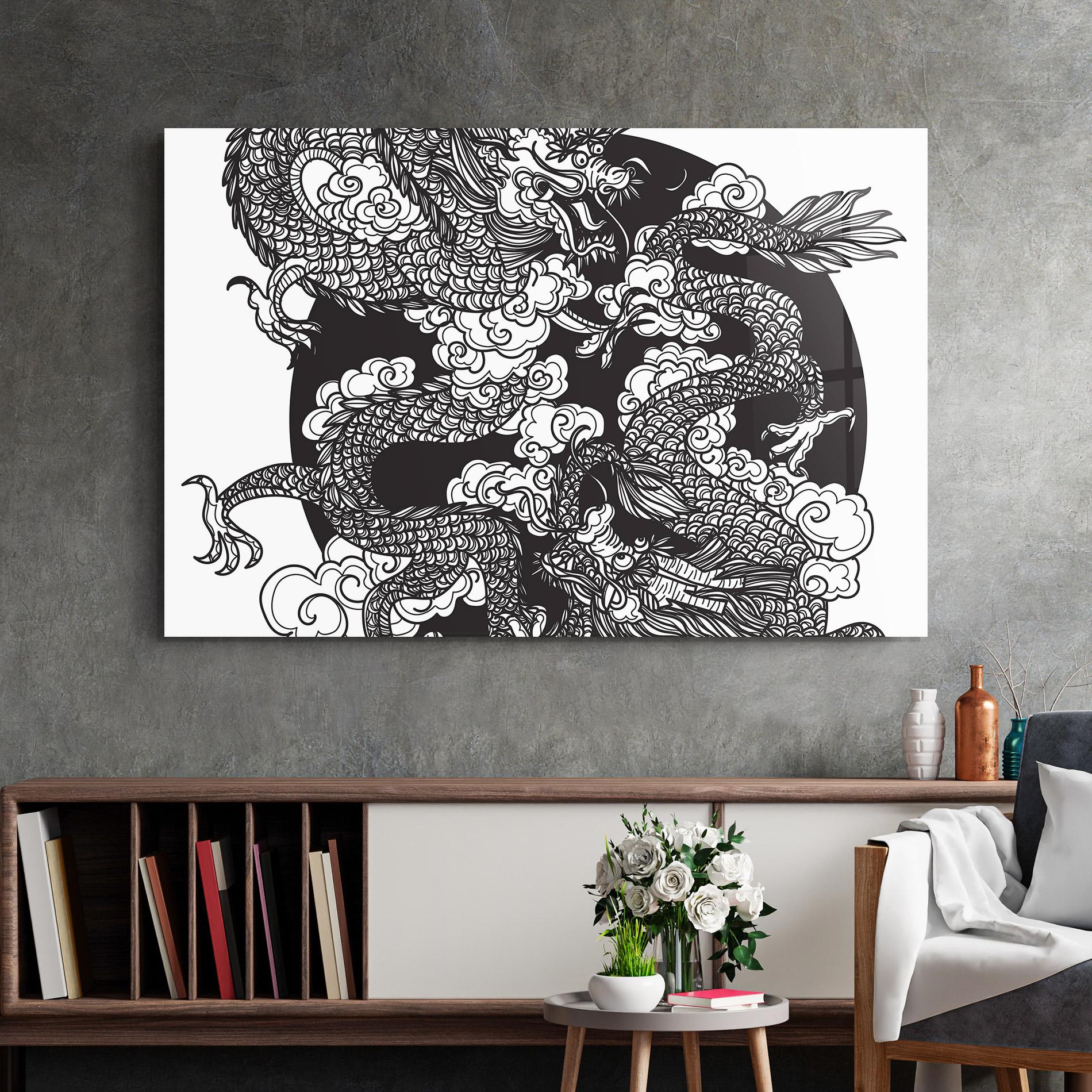 Tablou Sticla Grey Moon Dragon mockup 2