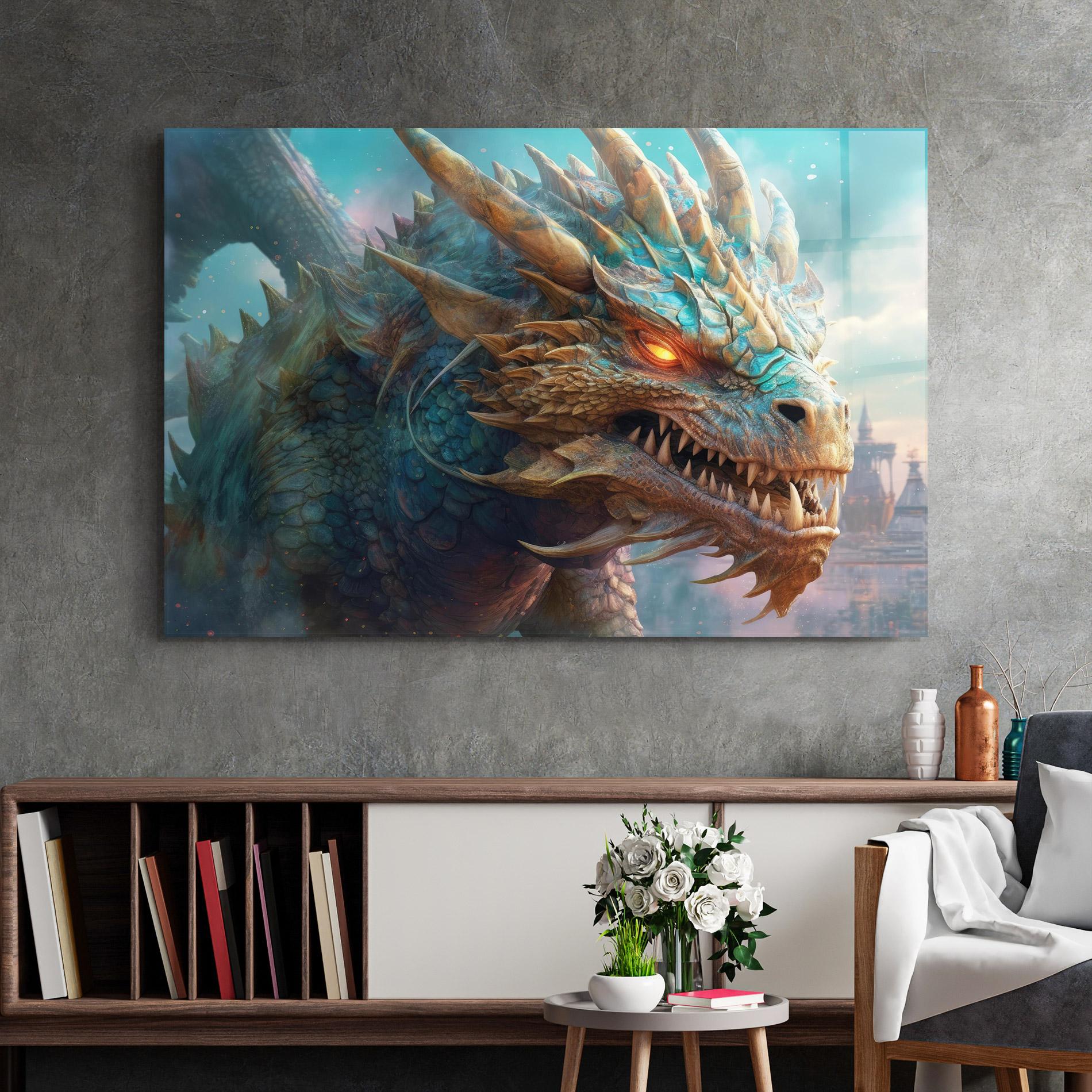 Tablou Sticla Pretty Blue Dragon mockup 2