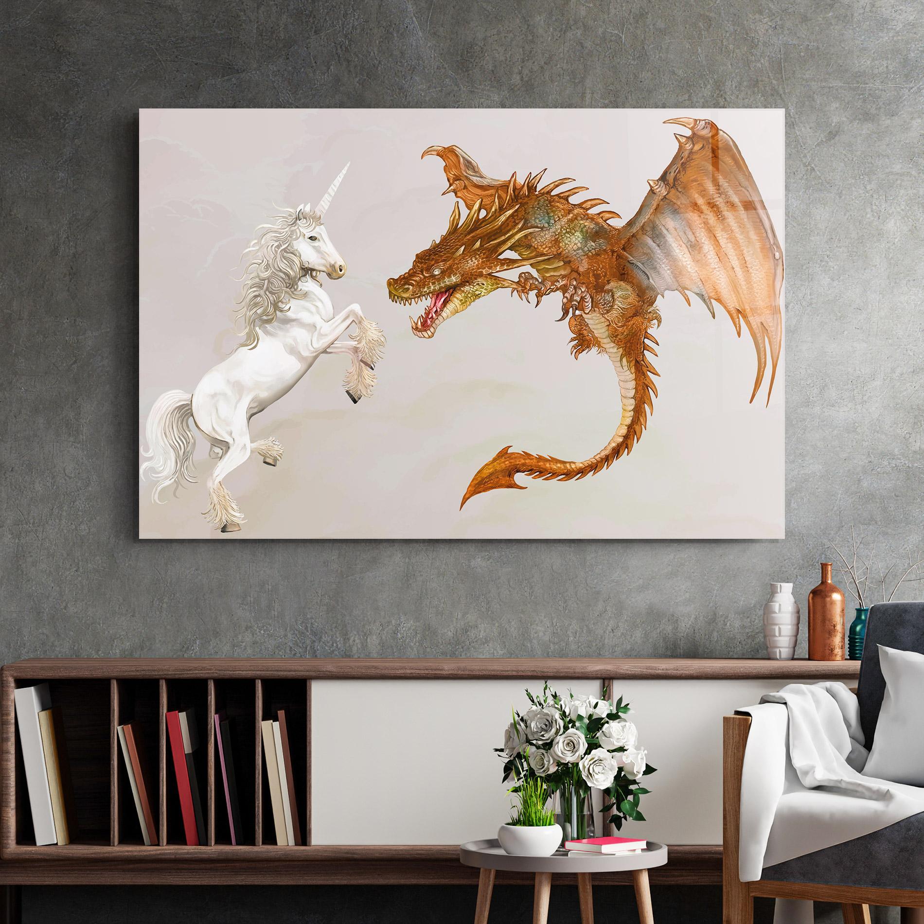 Tablou Sticla Unicorn And Dragon mockup 2