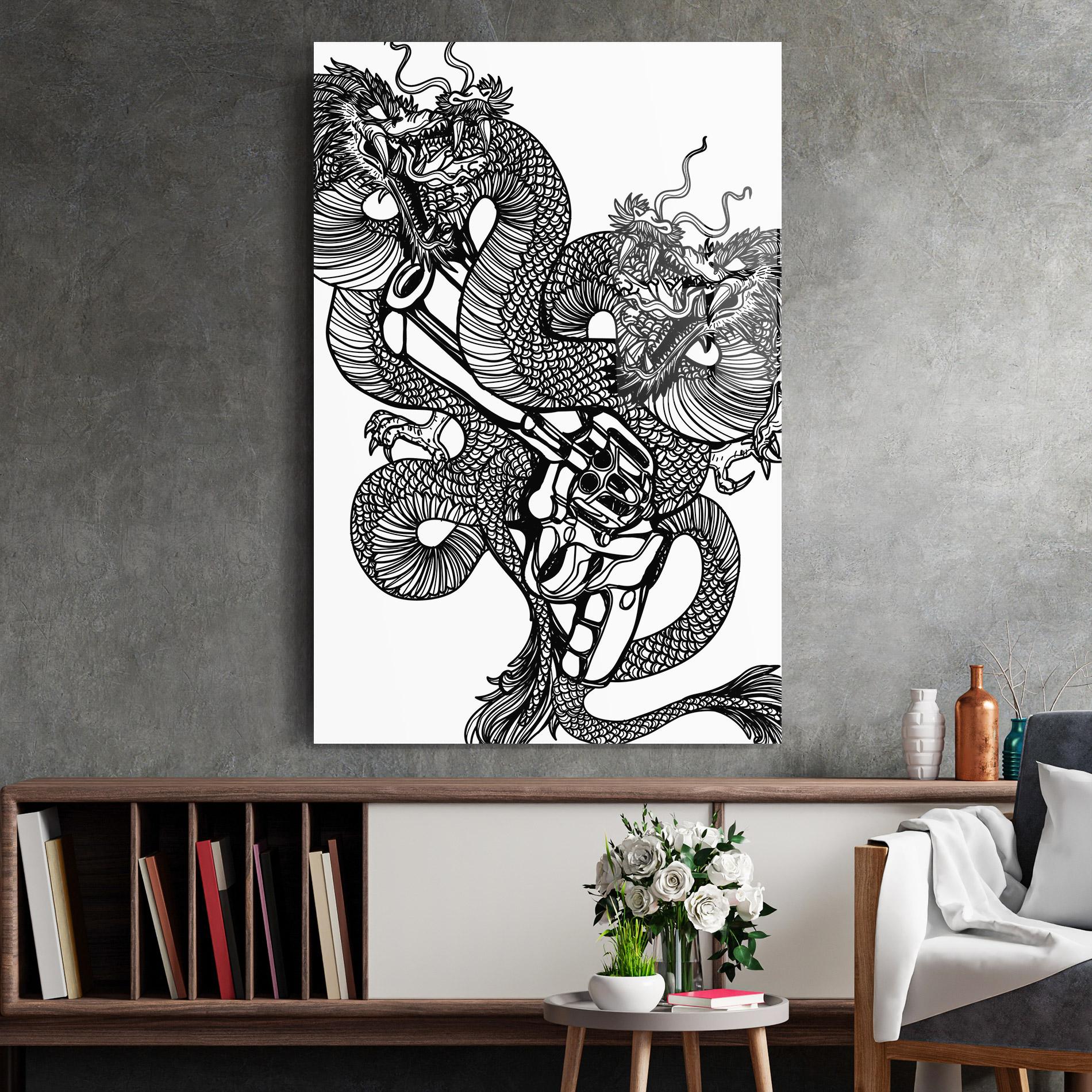 Tablou Sticla Dragon Gun mockup 2