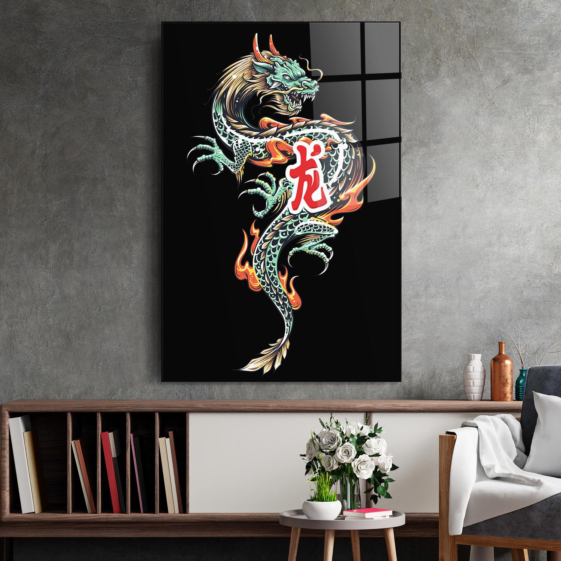 Tablou Sticla Green Fire Dragon mockup 2