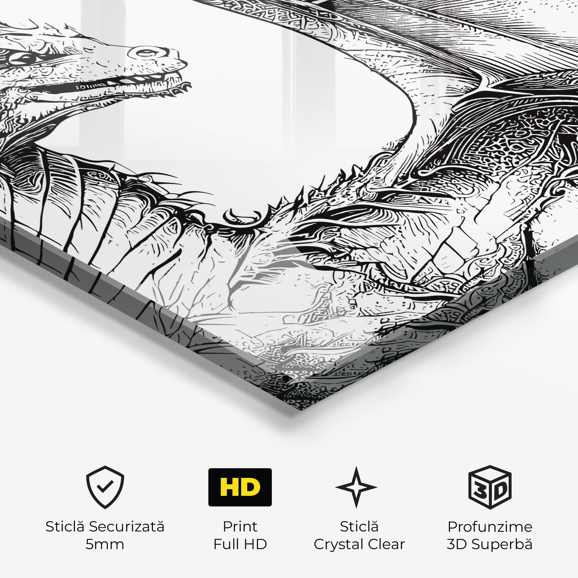 Tablou Sticla Dragon Sketch mockup 3
