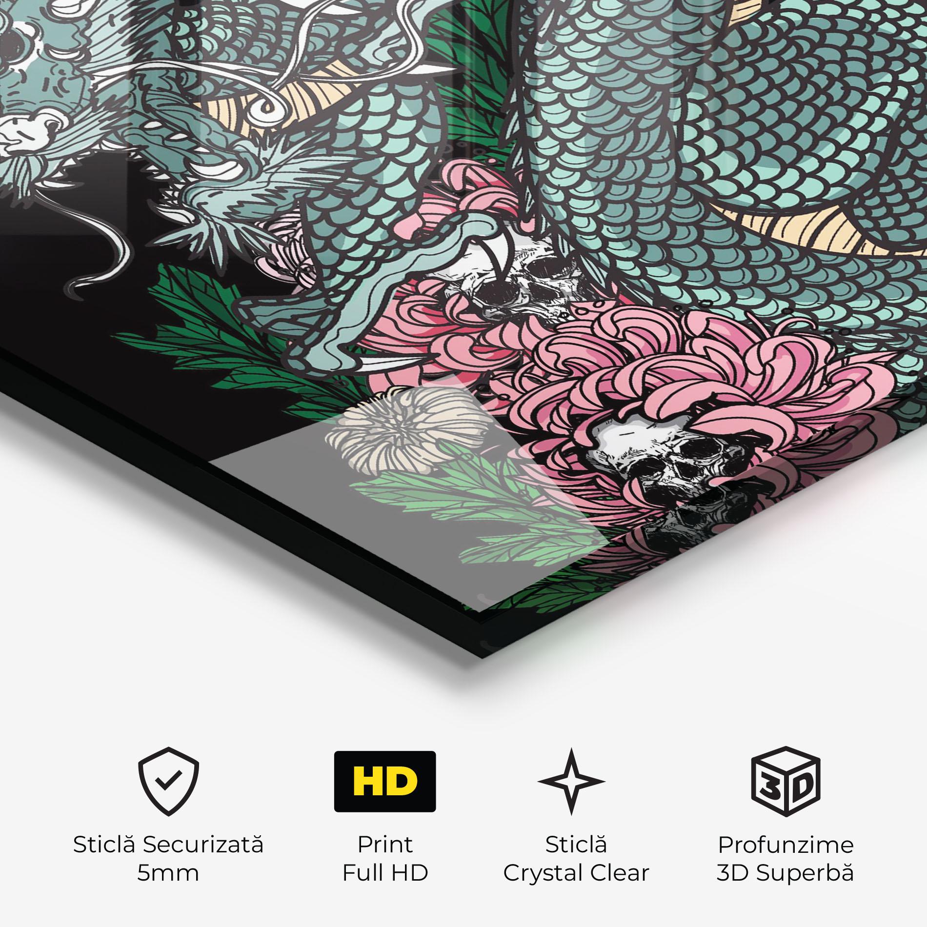 Tablou Sticla Flower Skull Dragon mockup 3