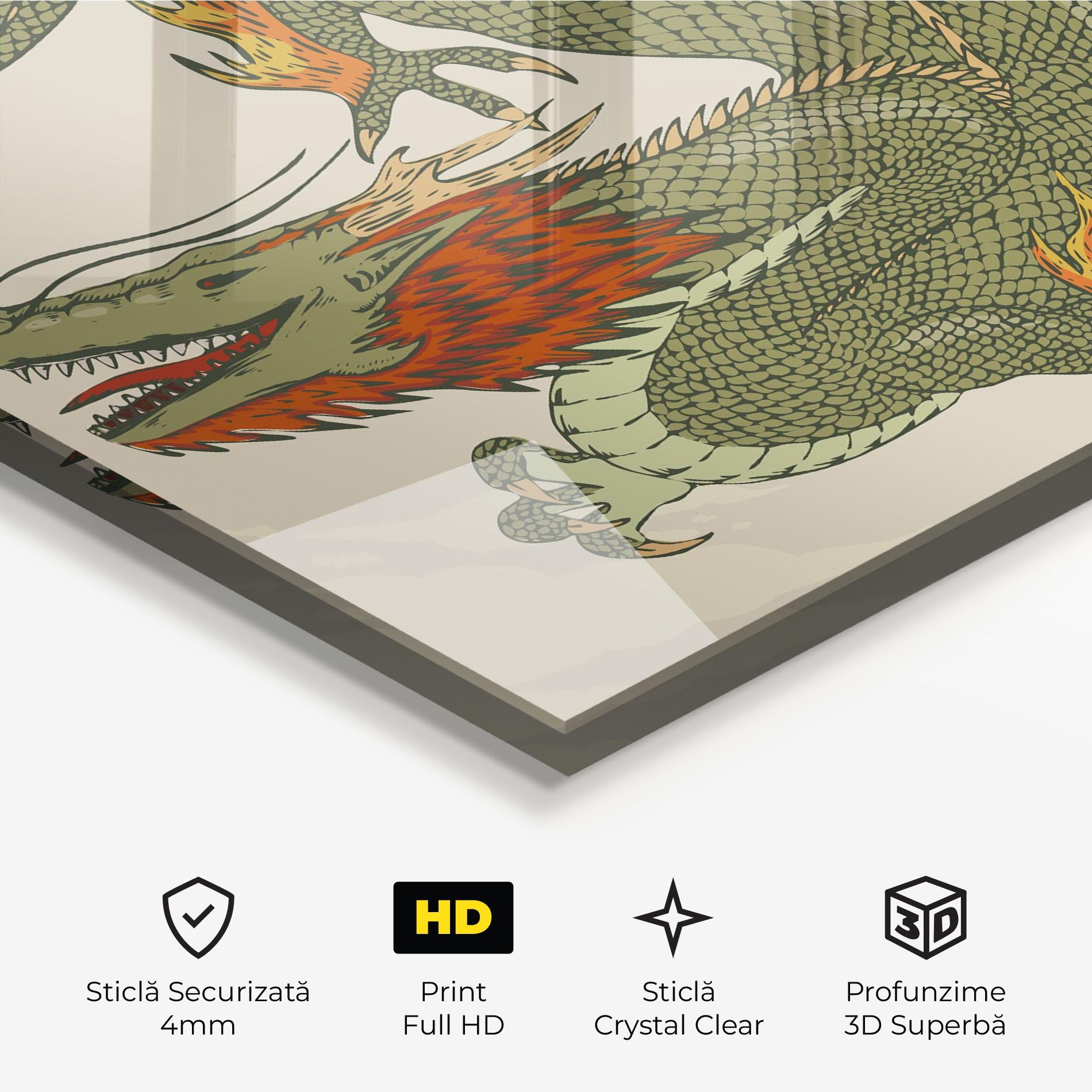 Tablou Sticla Chinese Dragon Green mockup 3