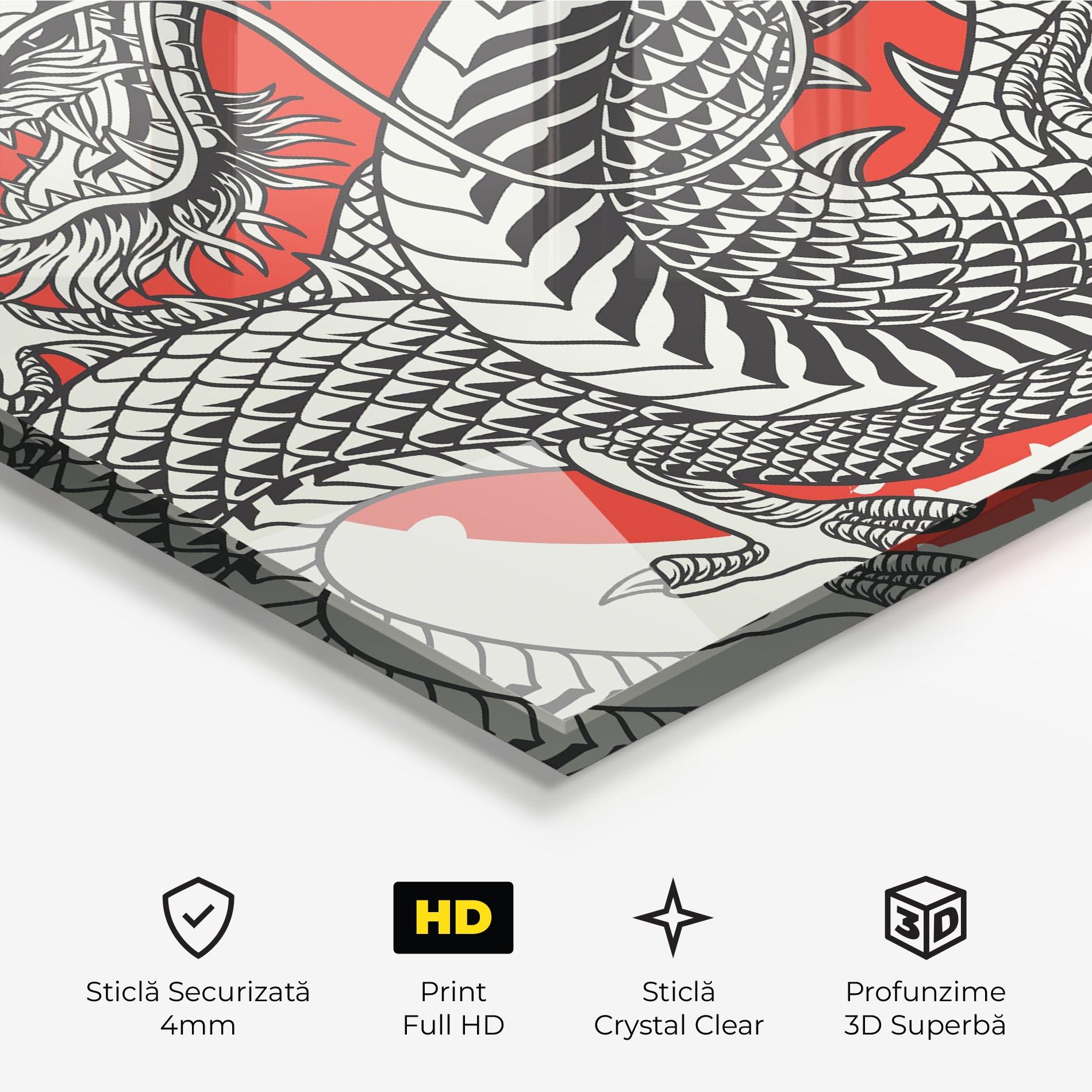 Tablou Sticla Cream Grey Dragon mockup 3