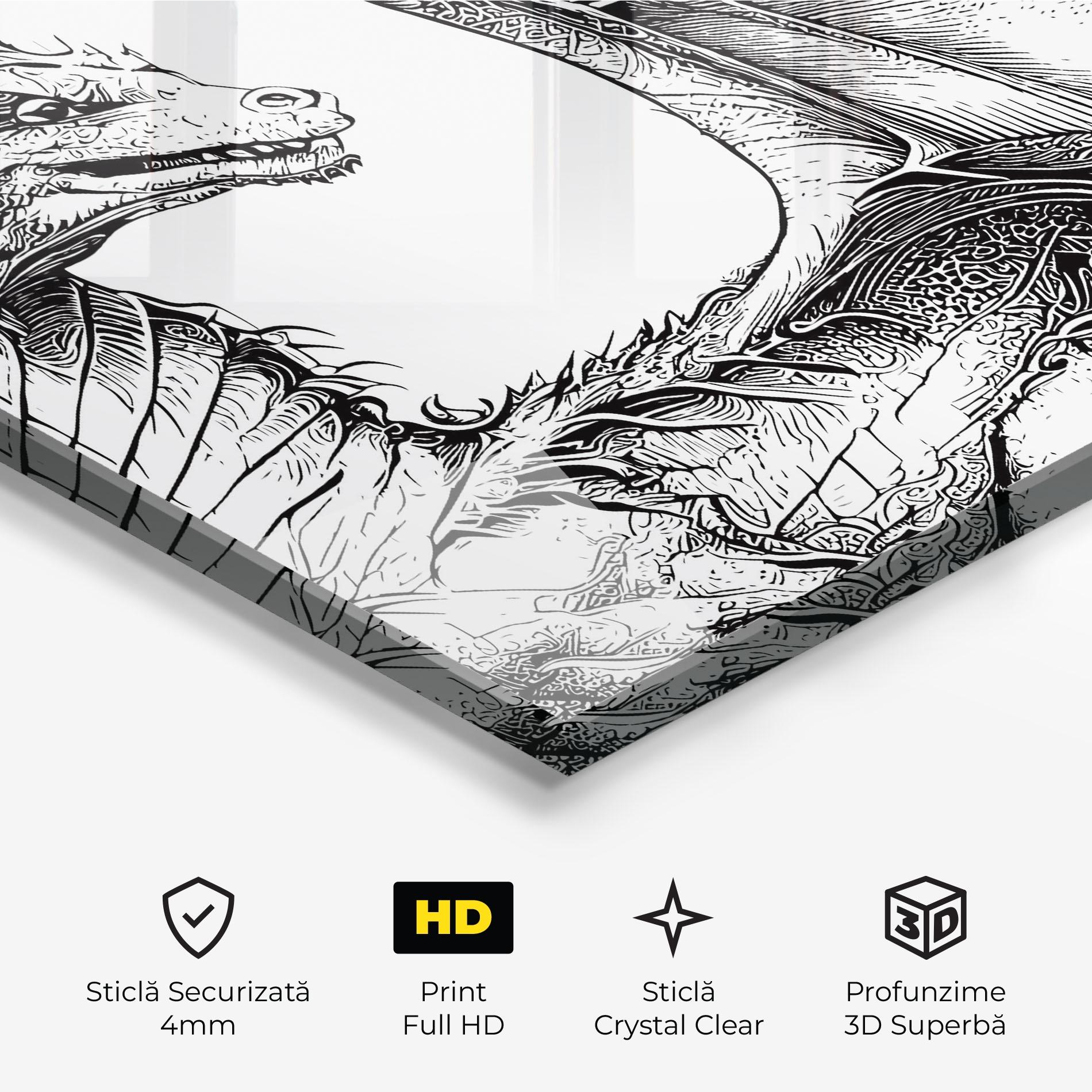Tablou Sticla Dragon Sketch mockup 3