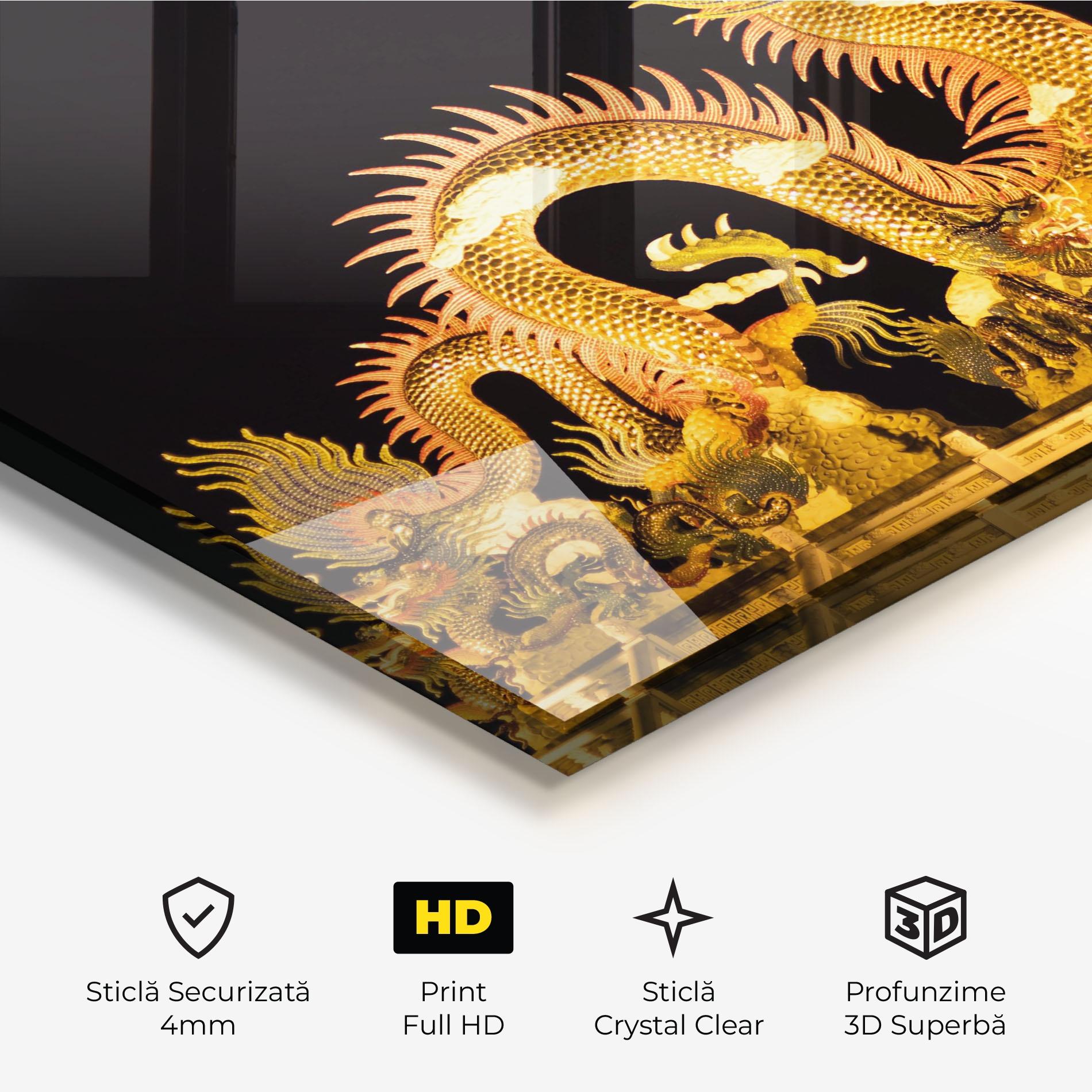 Tablou Sticla Golden Dragon Lights mockup 3