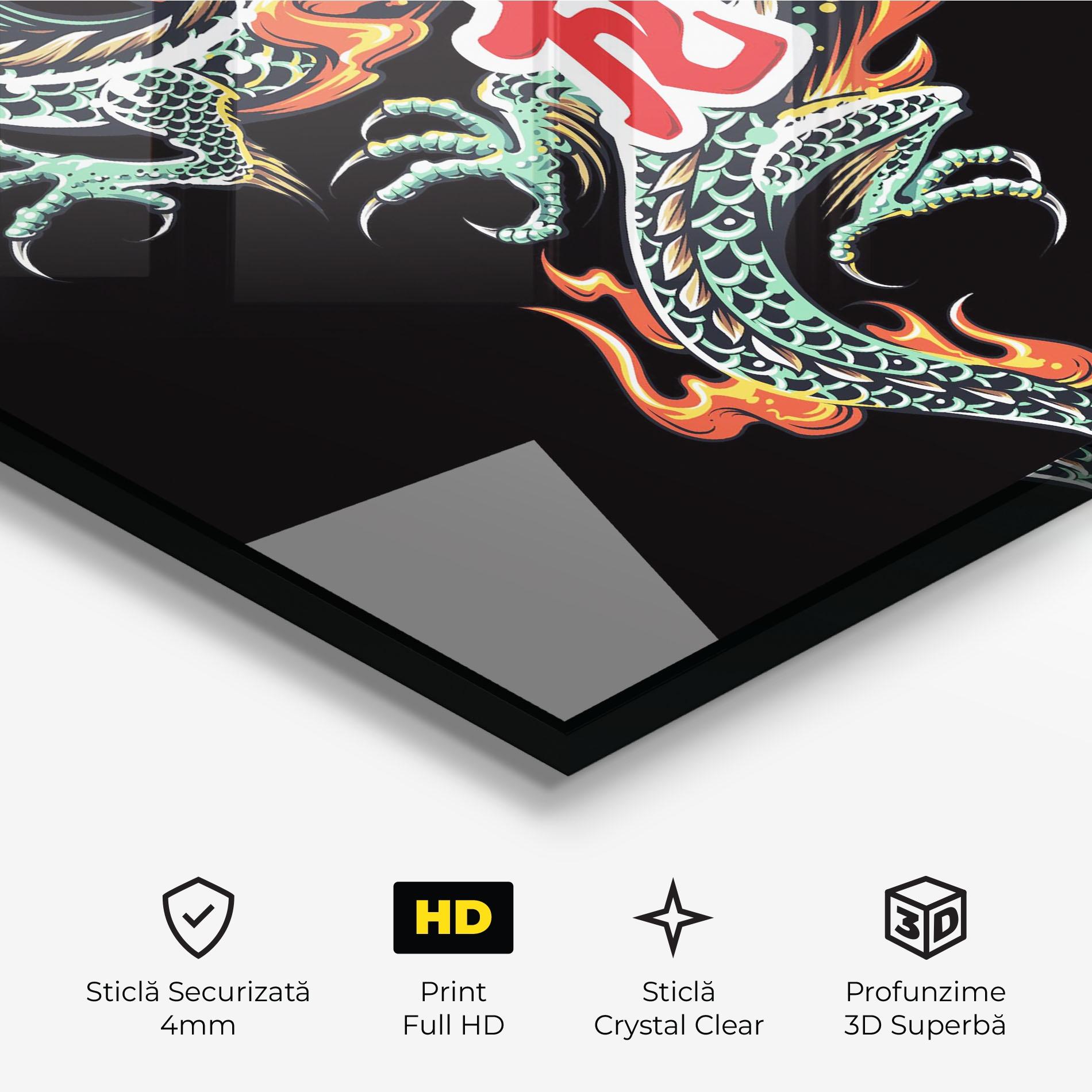 Tablou Sticla Green Fire Dragon mockup 3