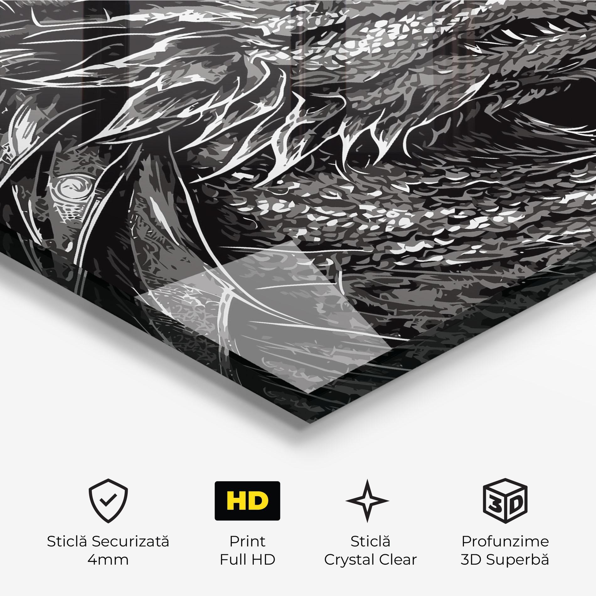 Tablou Sticla Grey White Dragon mockup 3