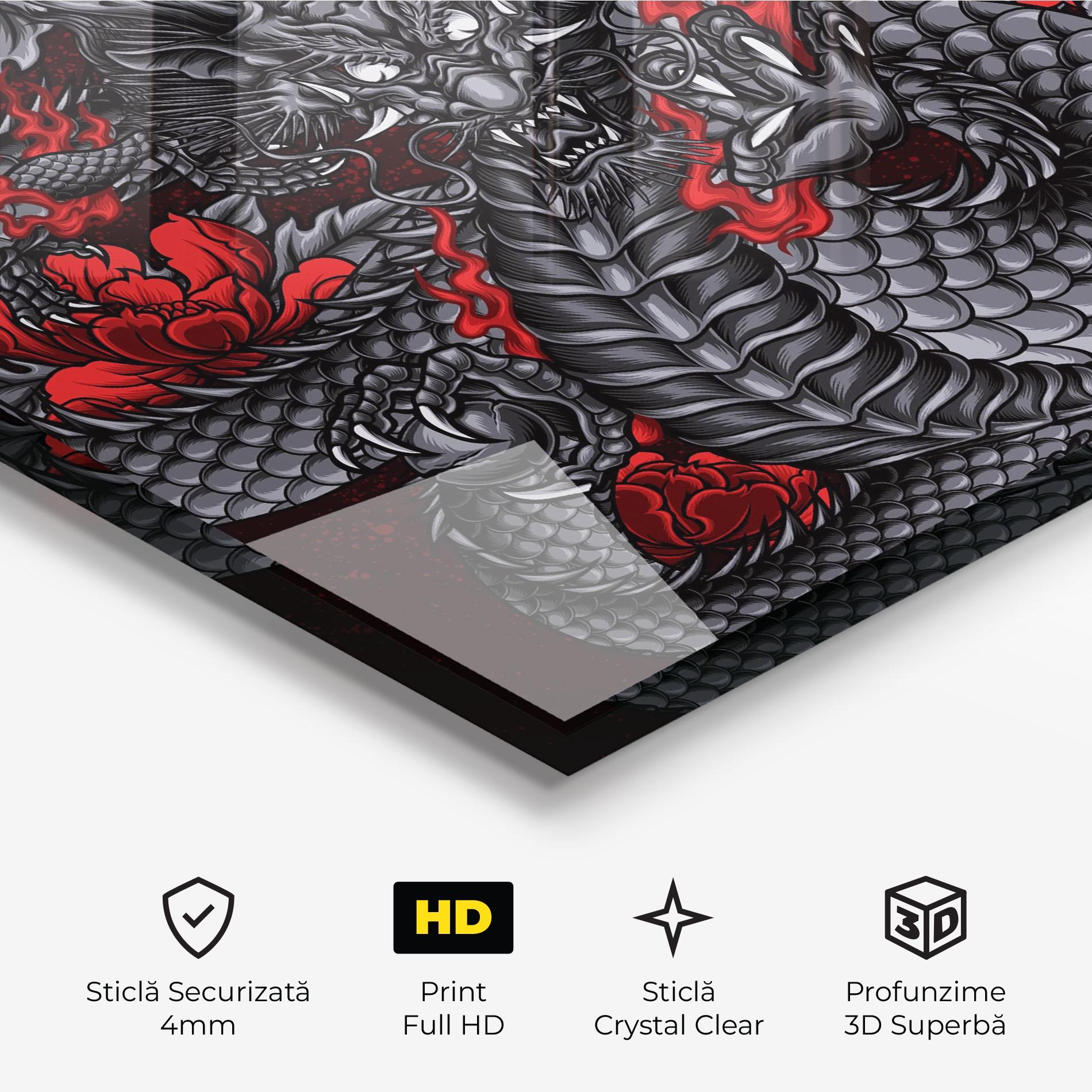 Tablou Sticla Red Flower Dragon mockup 3