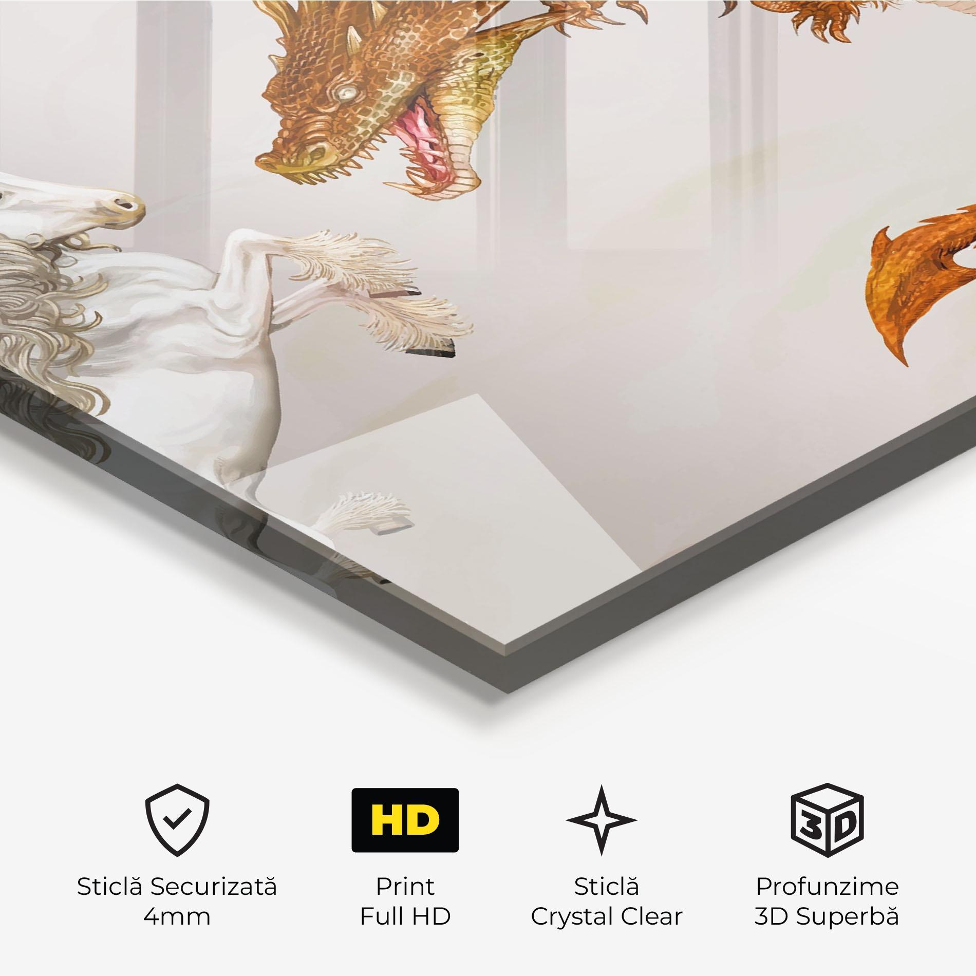 Tablou Sticla Unicorn And Dragon mockup 3