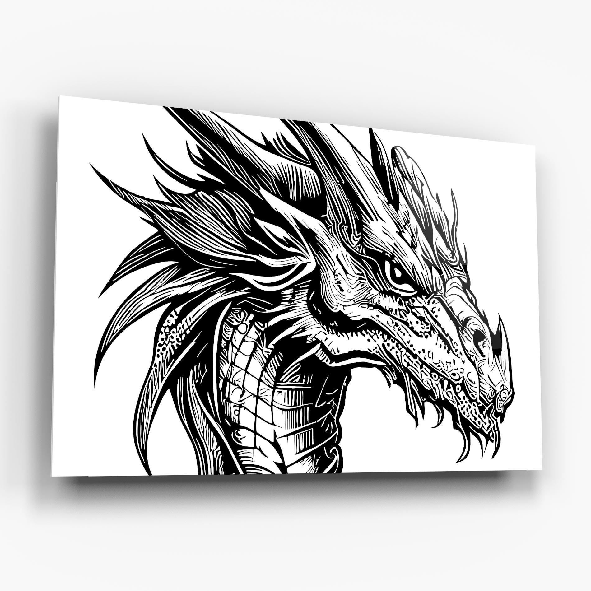 Tablou Sticla Black Line Dragon mockup 6