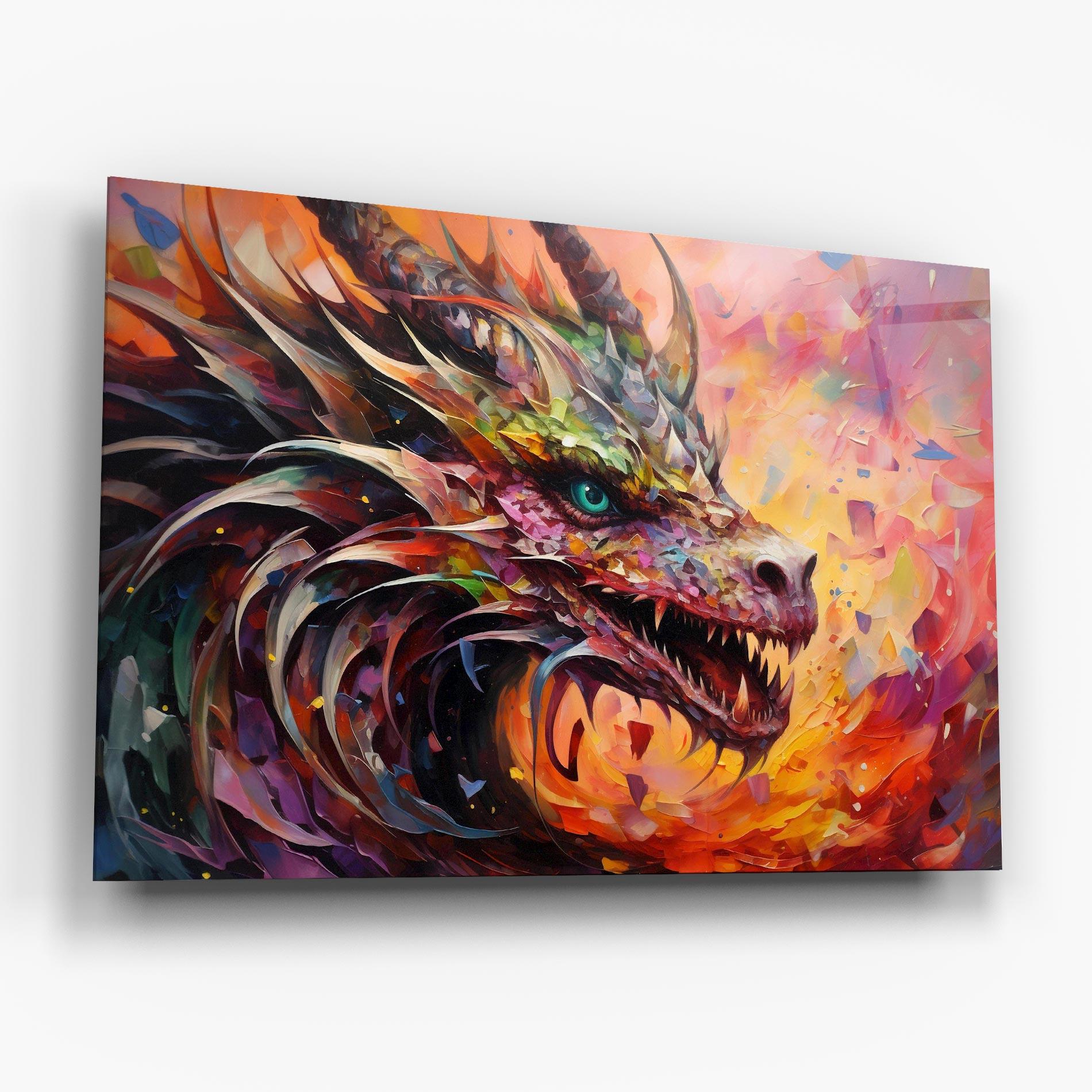 Tablou Sticla Colorful Dragon Painting mockup 6