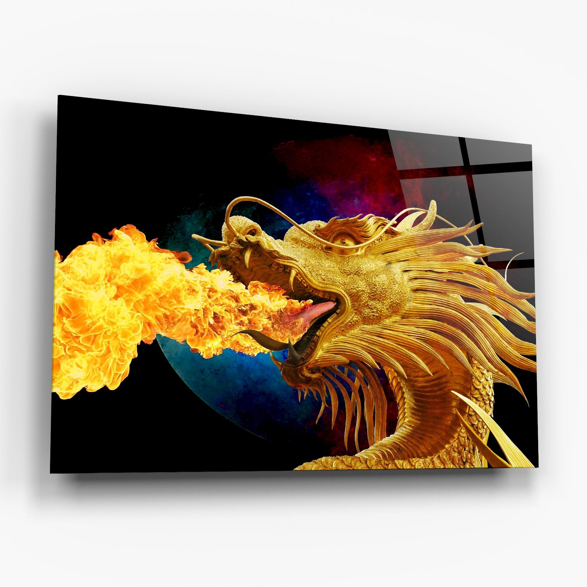 Tablou Sticla Golden Fire Dragon mockup 6