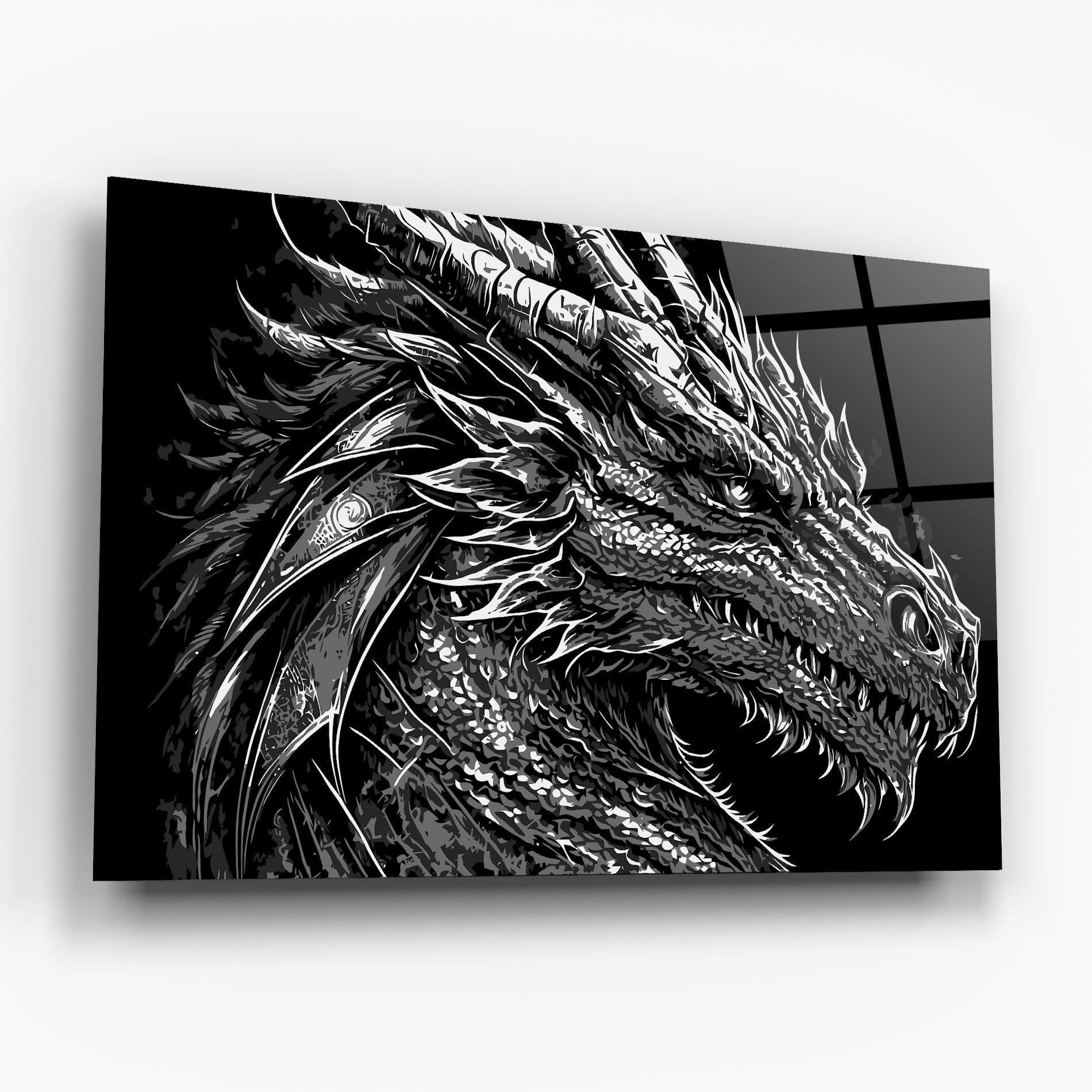 Tablou Sticla Grey White Dragon mockup 6