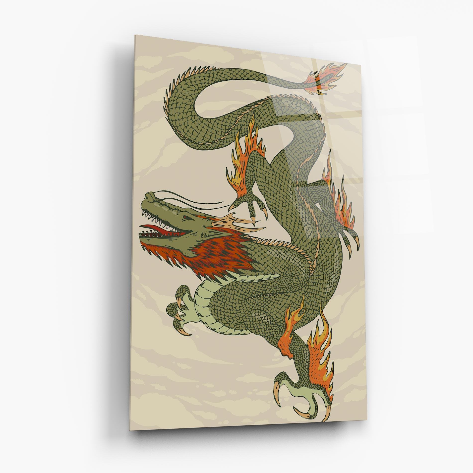 Tablou Sticla Chinese Dragon Green mockup 6