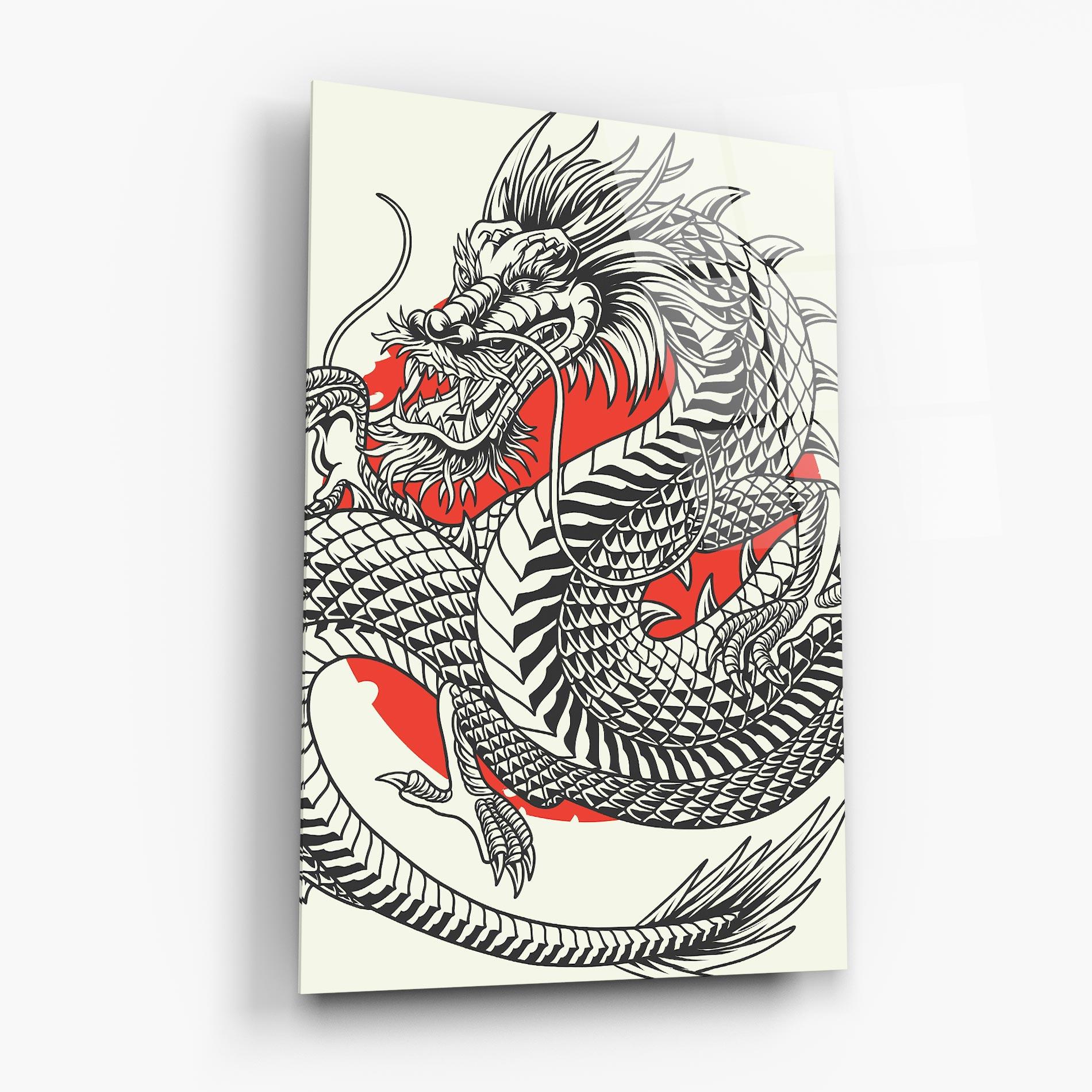 Tablou Sticla Cream Grey Dragon mockup 6