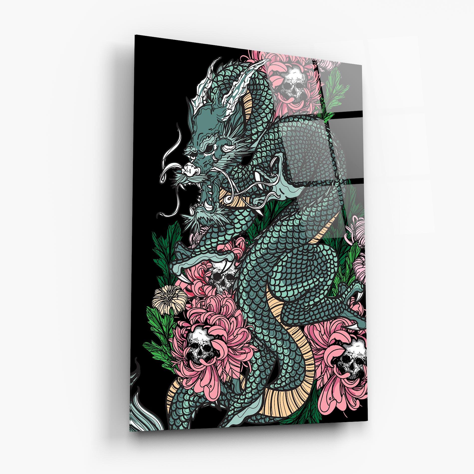Tablou Sticla Flower Skull Dragon mockup 6