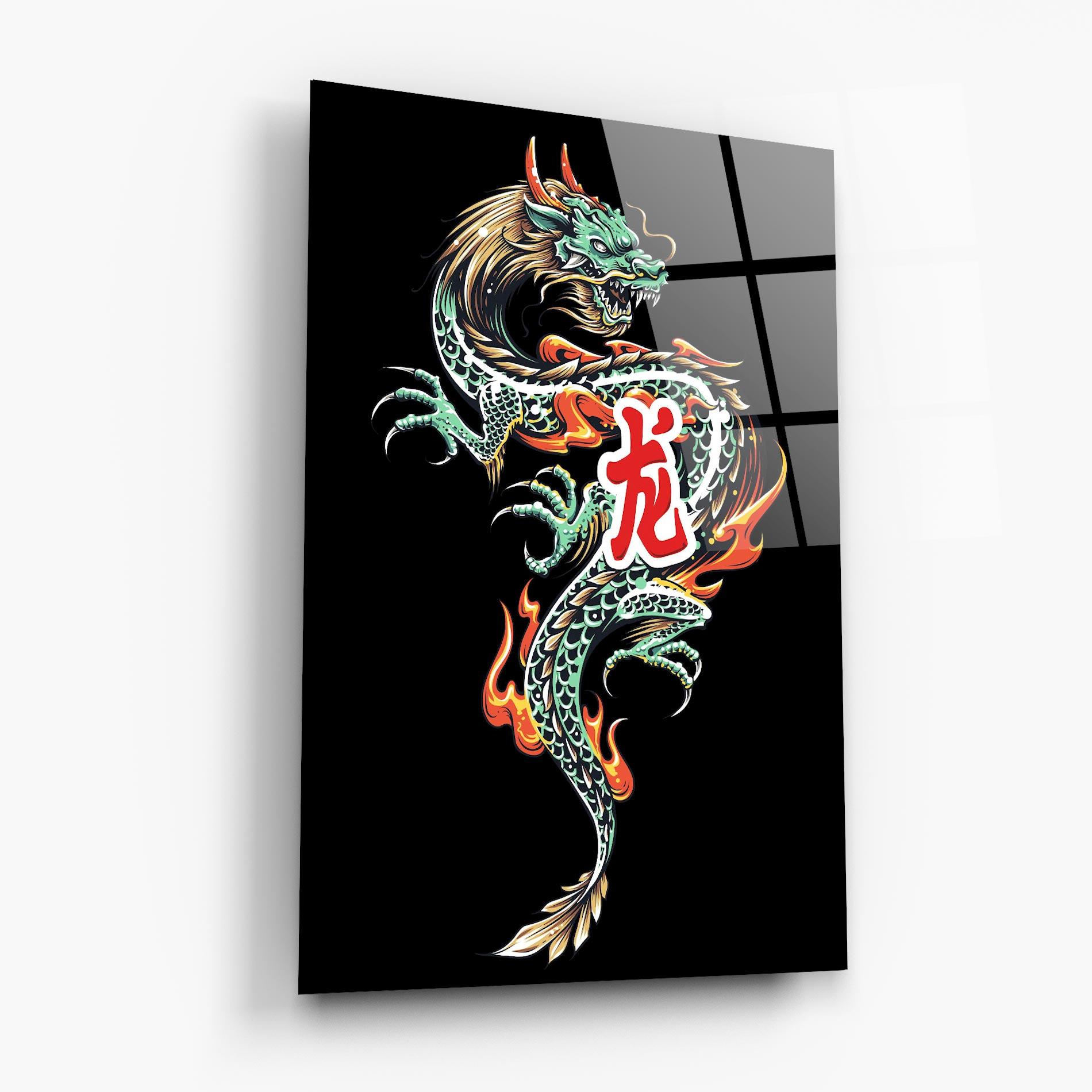 Tablou Sticla Green Fire Dragon mockup 6