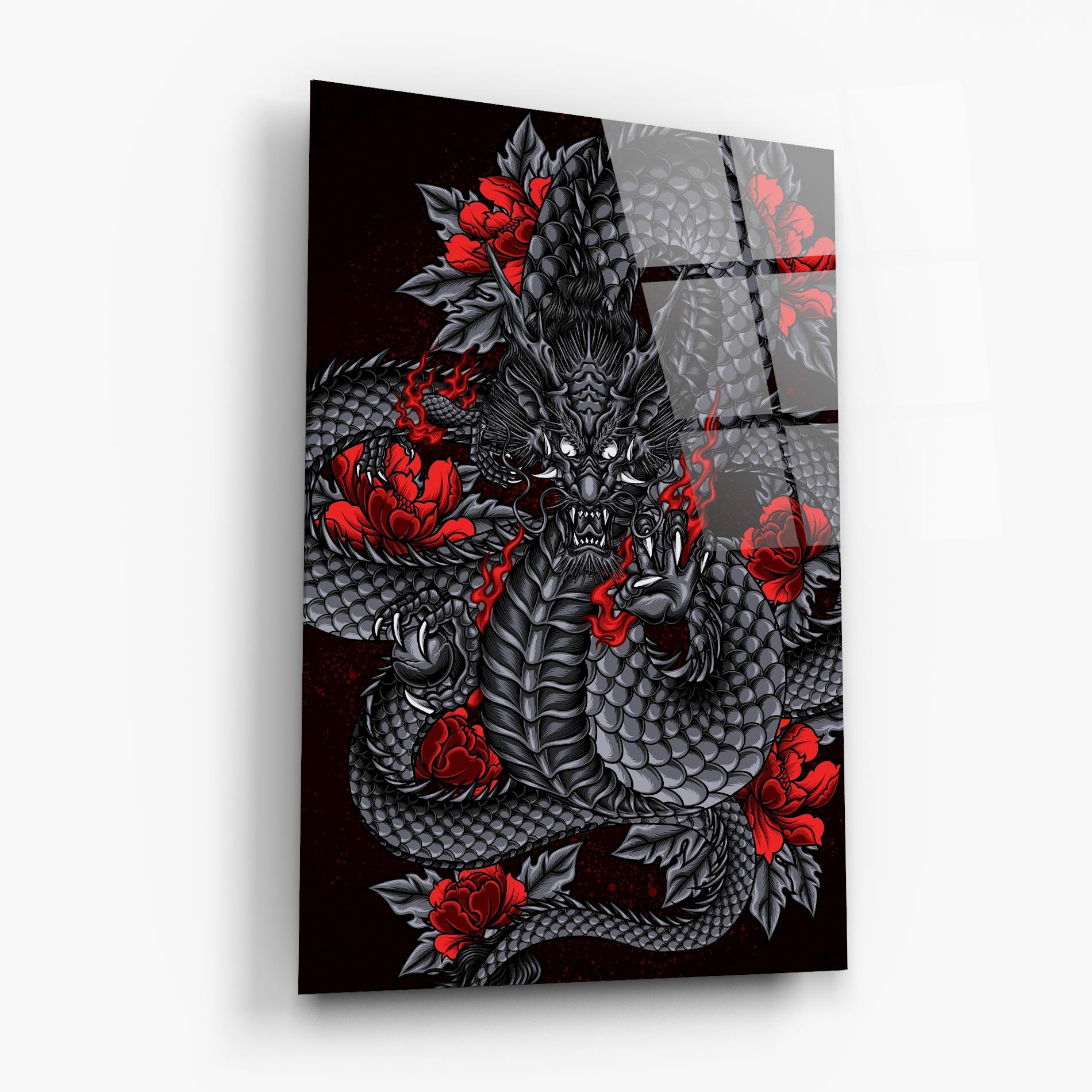 Tablou Sticla Red Flower Dragon mockup 6