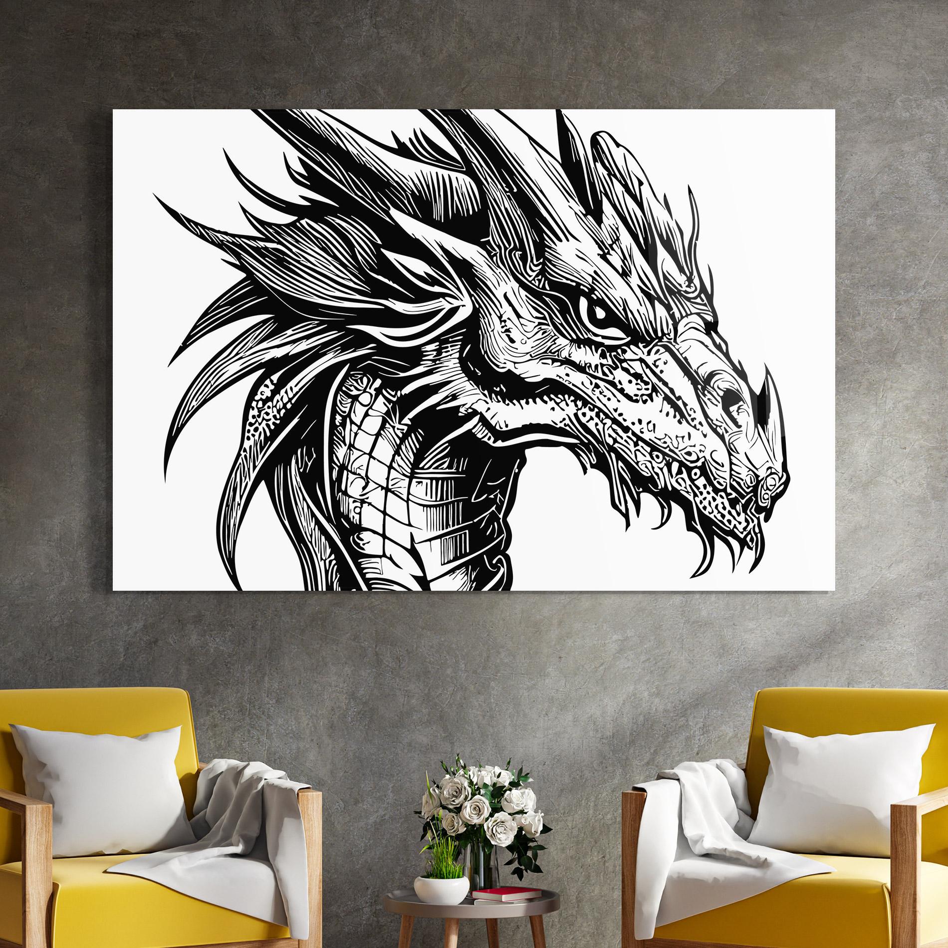 Tablou Sticla Black Line Dragon mockup 4