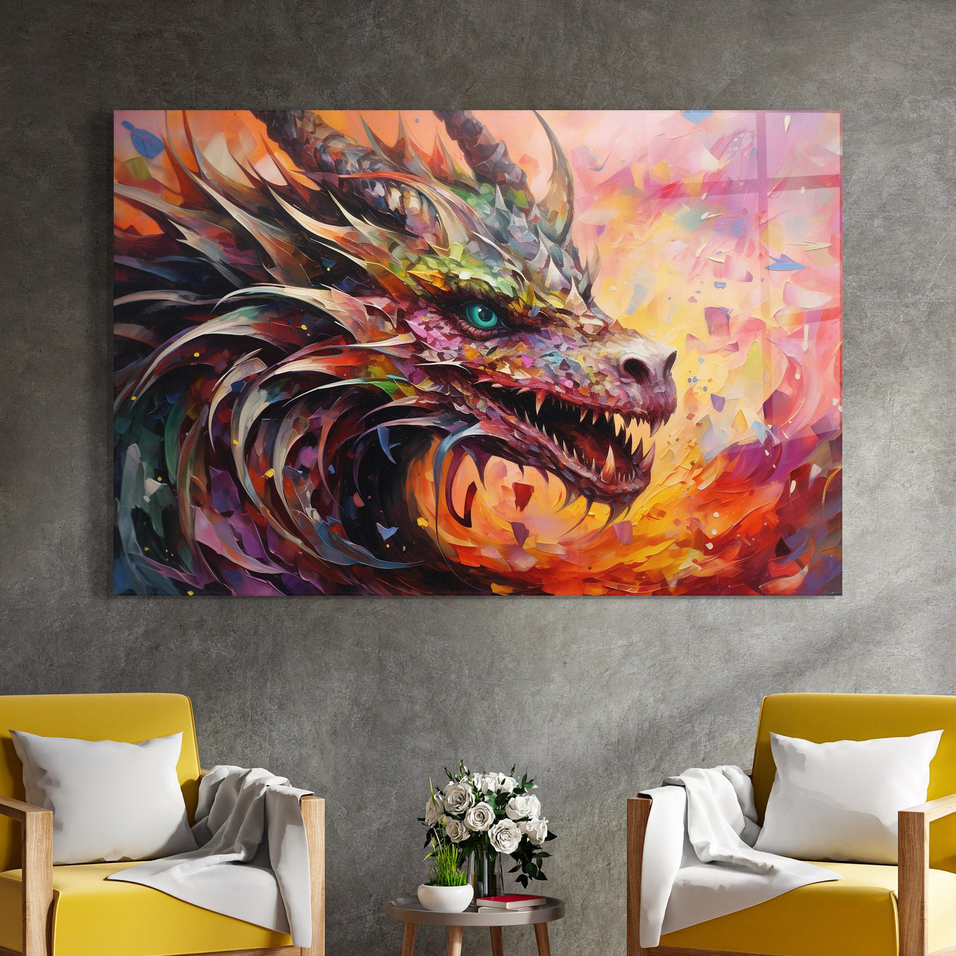 Tablou Sticla Colorful Dragon Painting mockup 4