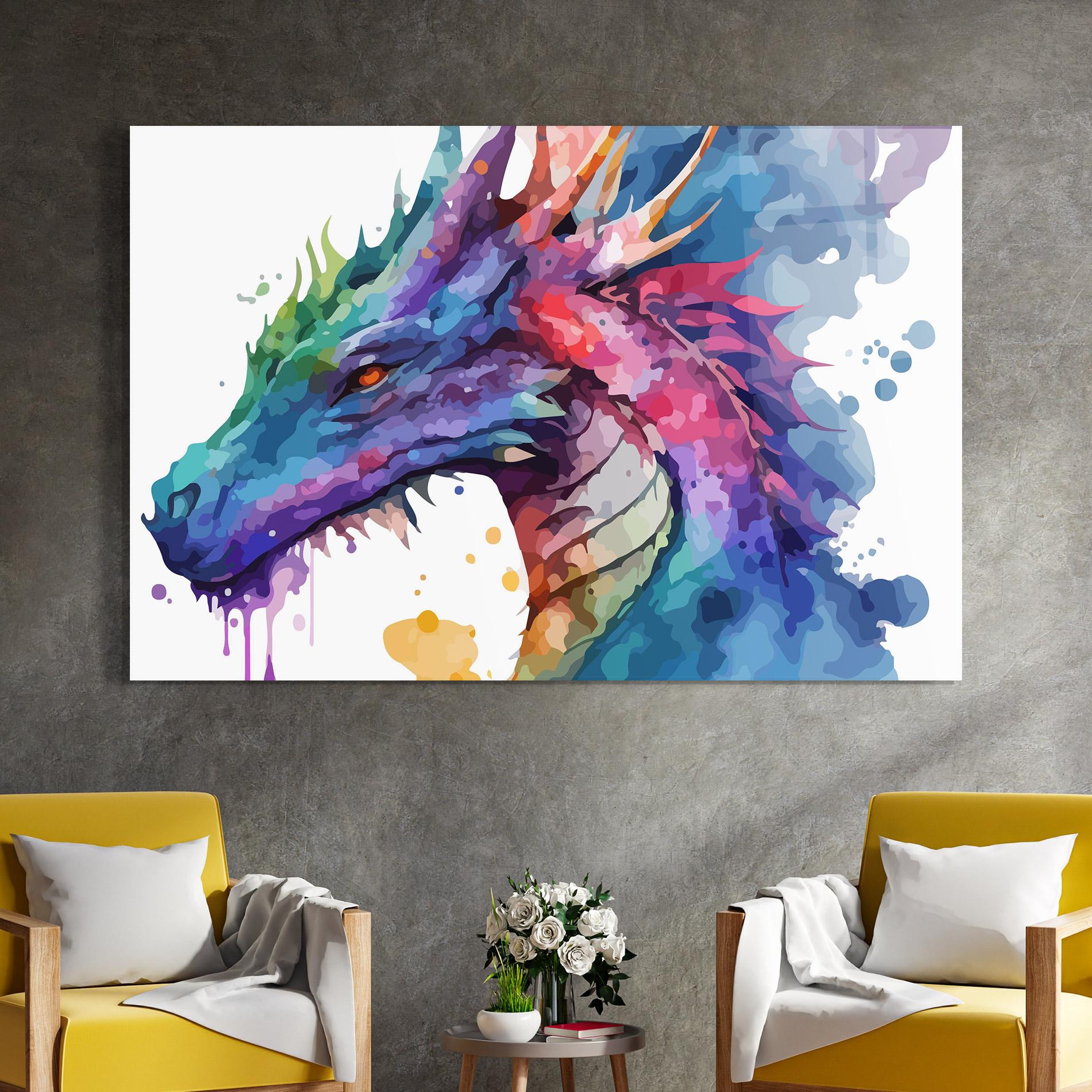 Tablou Sticla Colourful Dragon mockup 4