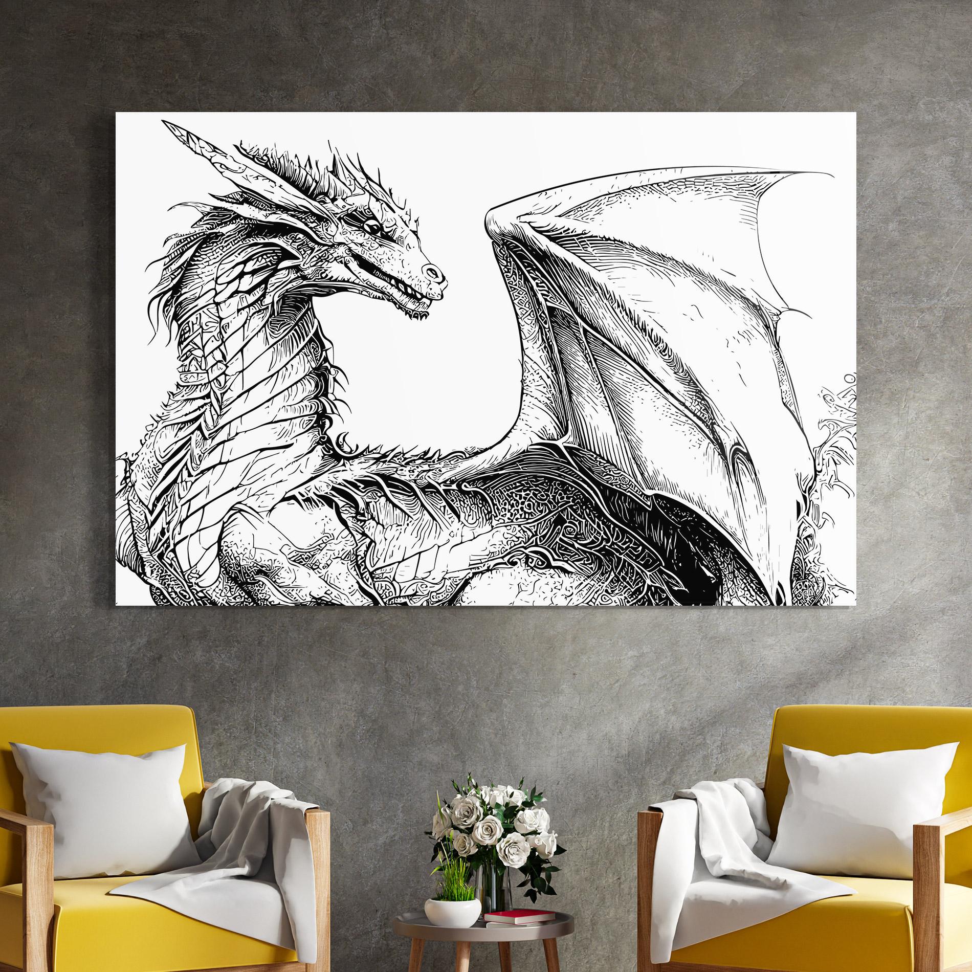 Tablou Sticla Dragon Sketch mockup 4