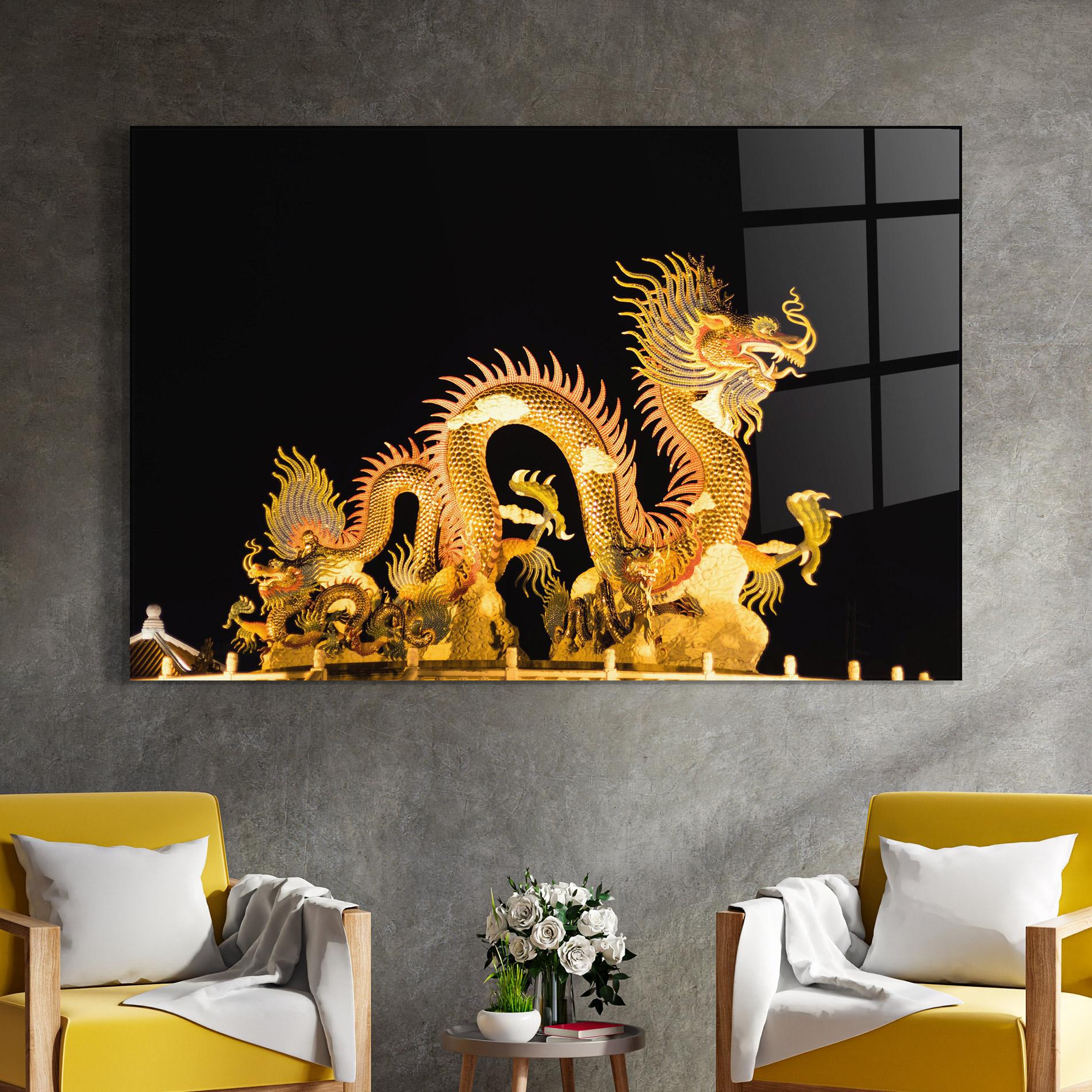 Tablou Sticla Golden Dragon Lights mockup 4