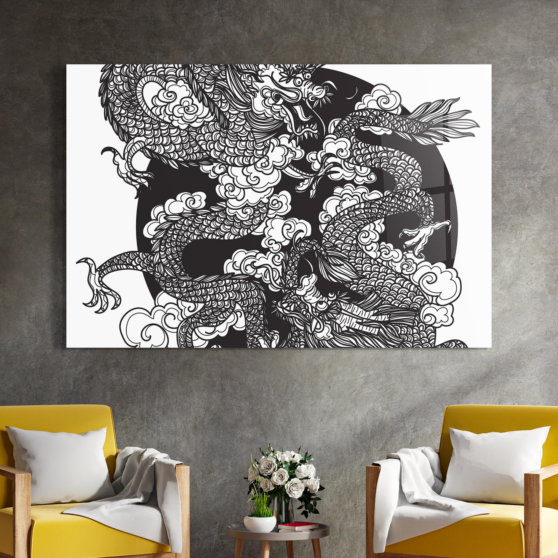 Tablou Sticla Grey Moon Dragon mockup 4