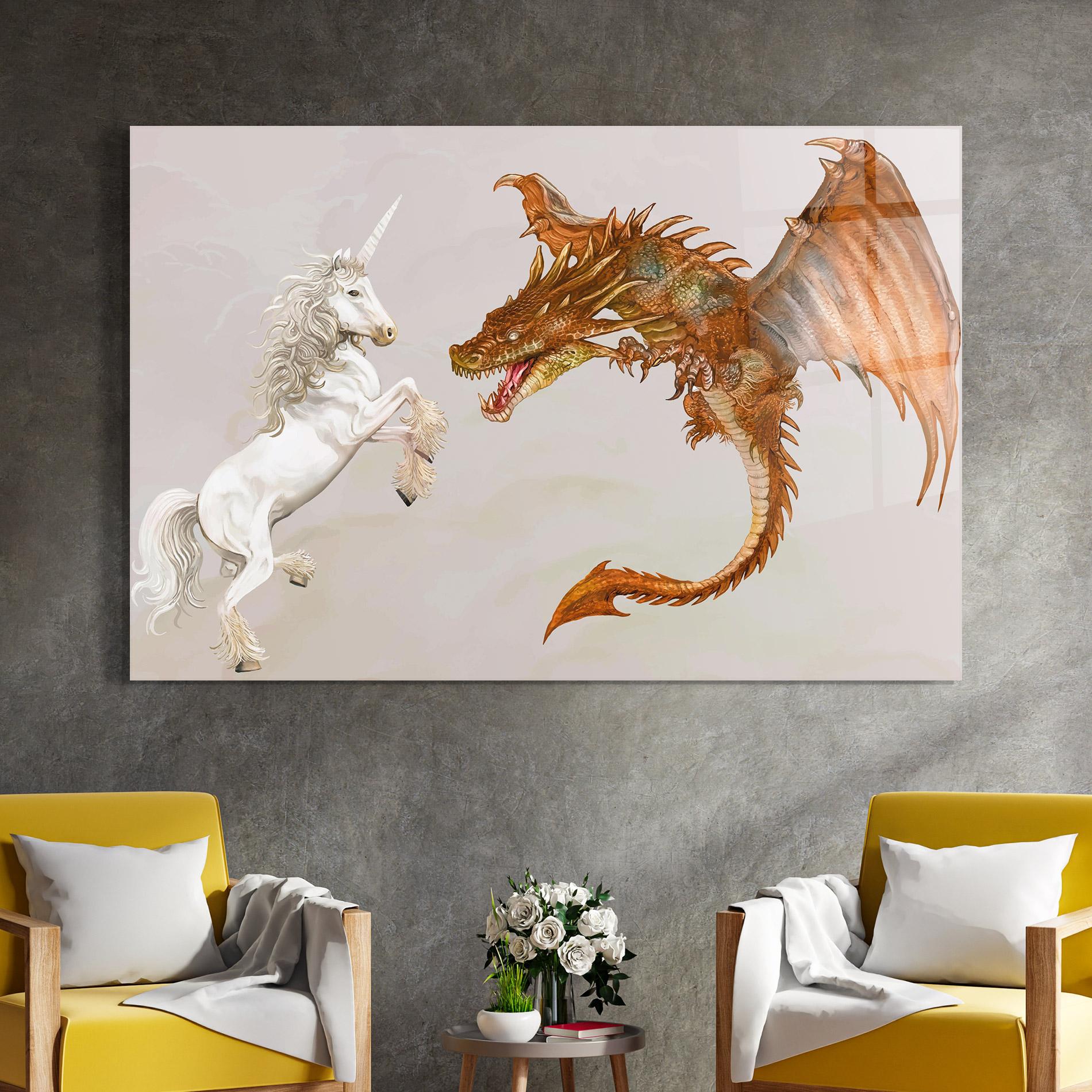 Tablou Sticla Unicorn And Dragon mockup 4