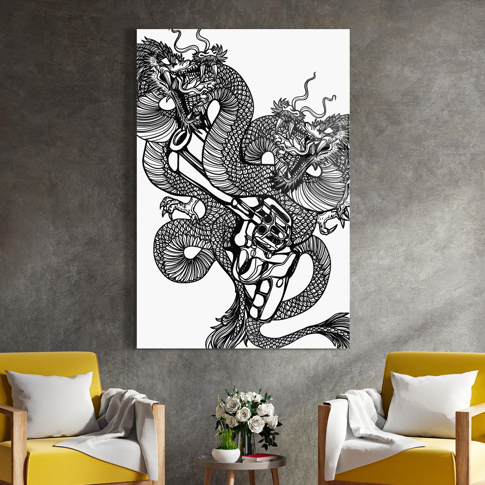 Tablou Sticla Dragon Gun mockup 4