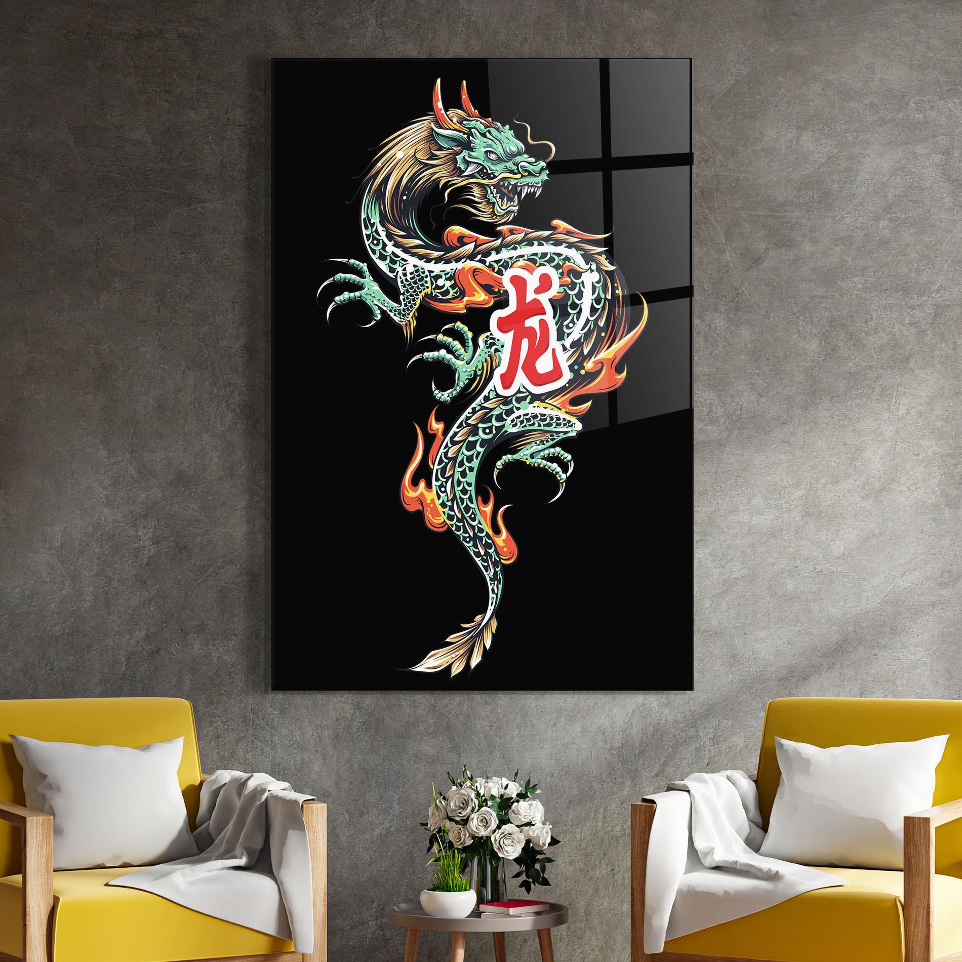 Tablou Sticla Green Fire Dragon mockup 4