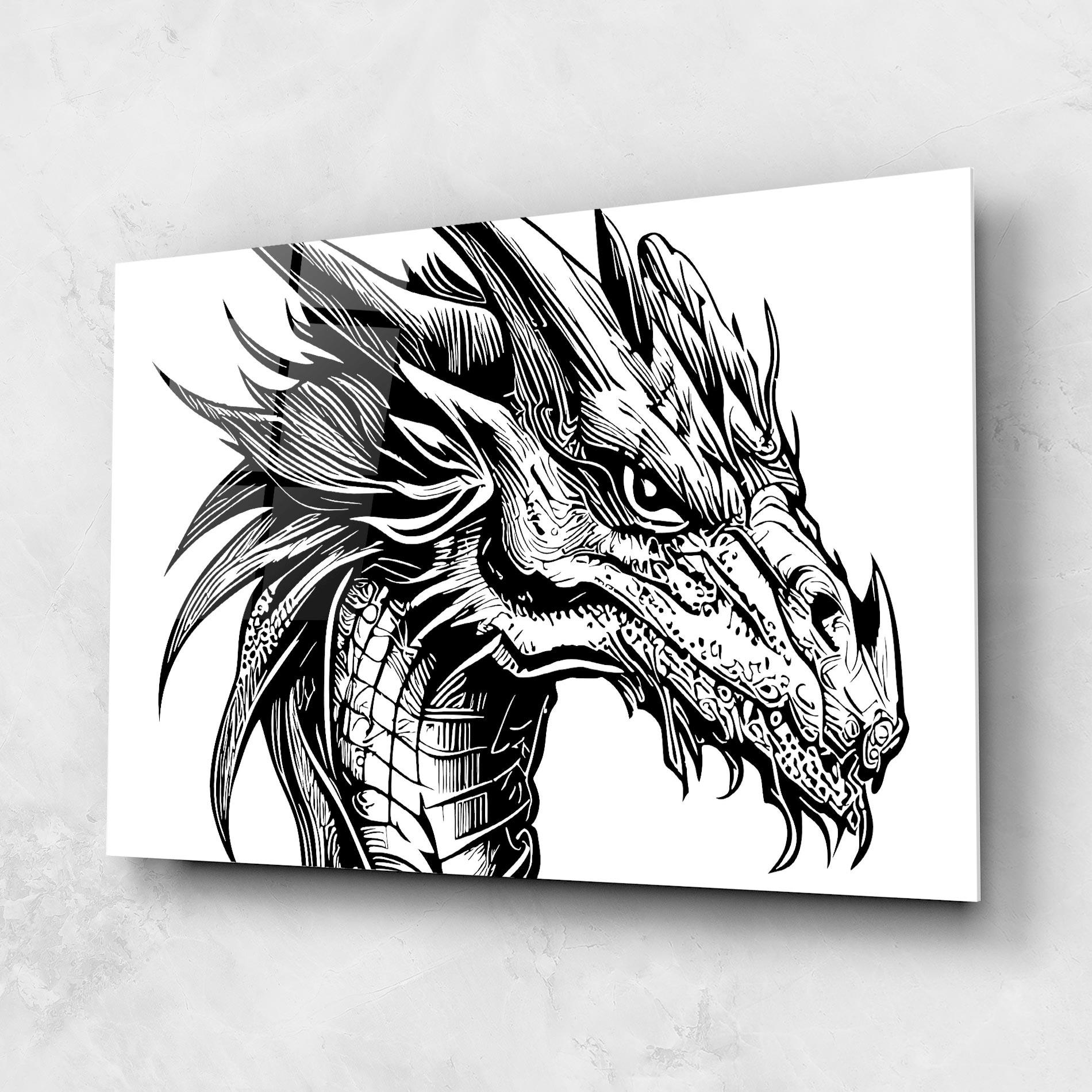 Tablou Sticla Black Line Dragon mockup 1