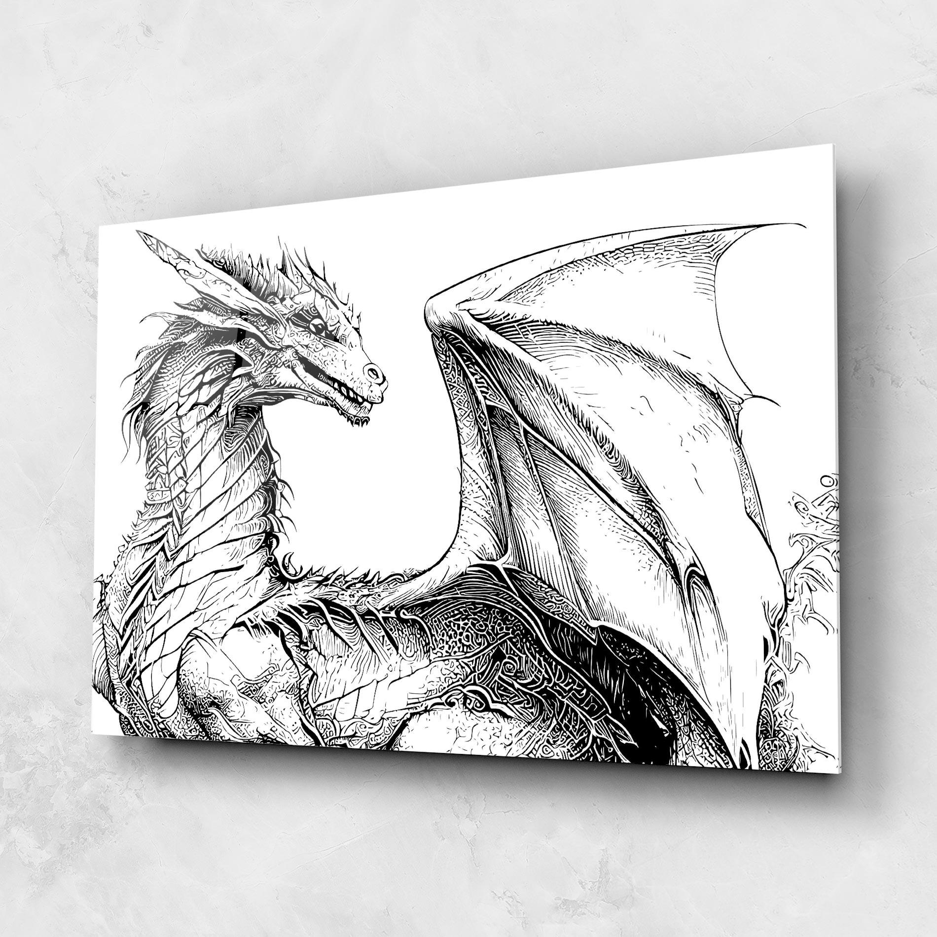Tablou Sticla Dragon Sketch mockup 1