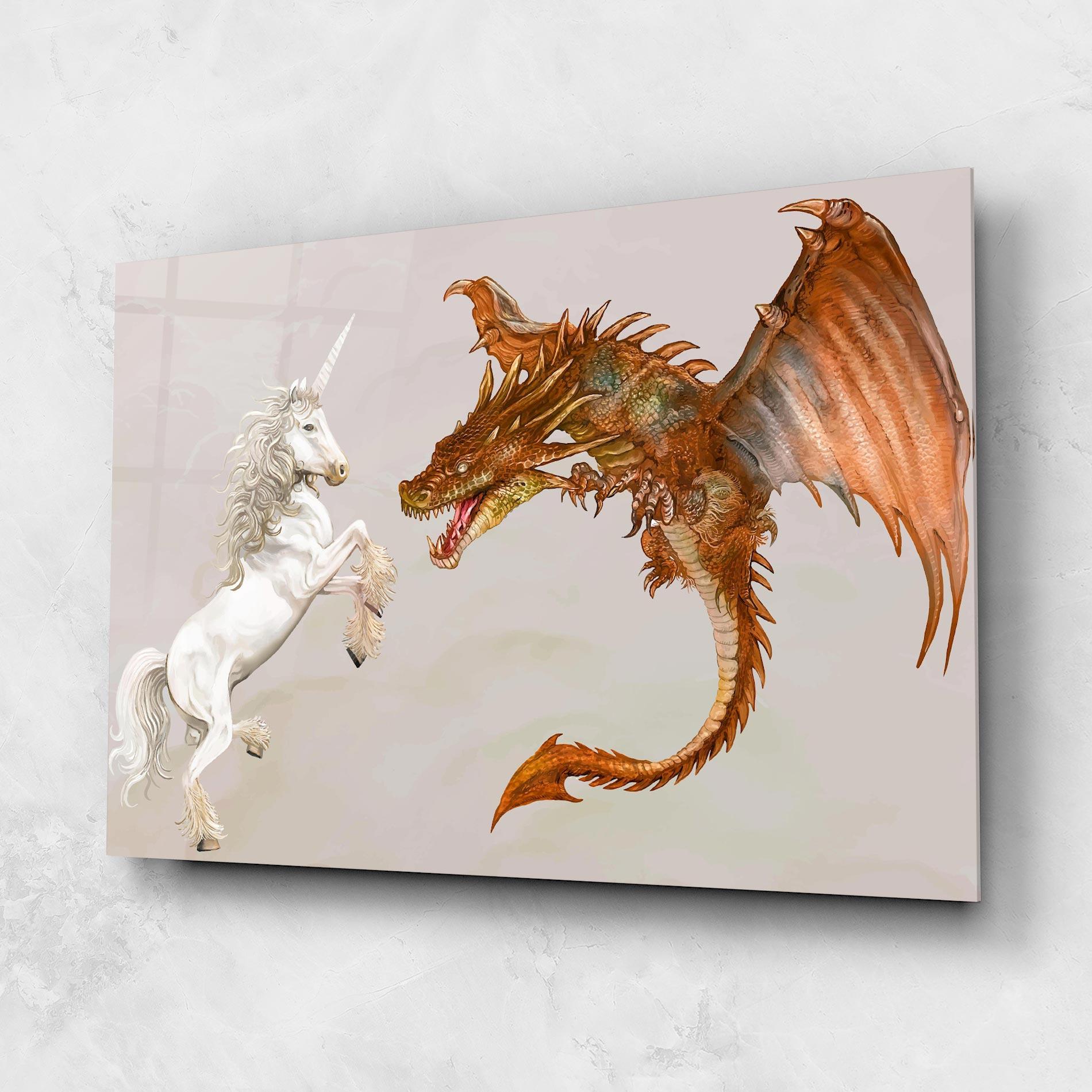 Tablou Sticla Unicorn And Dragon mockup 1