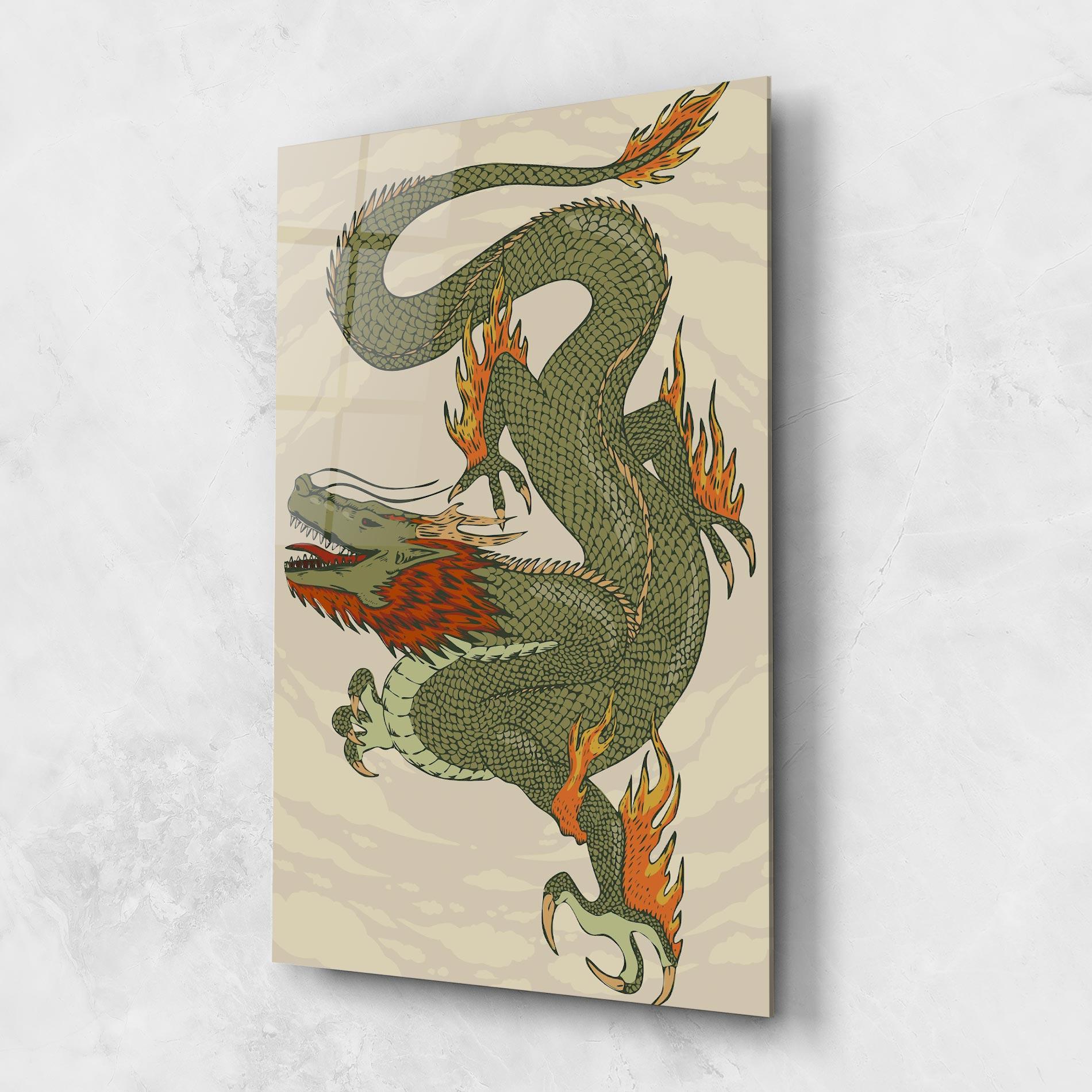 Tablou Sticla Chinese Dragon Green mockup 1