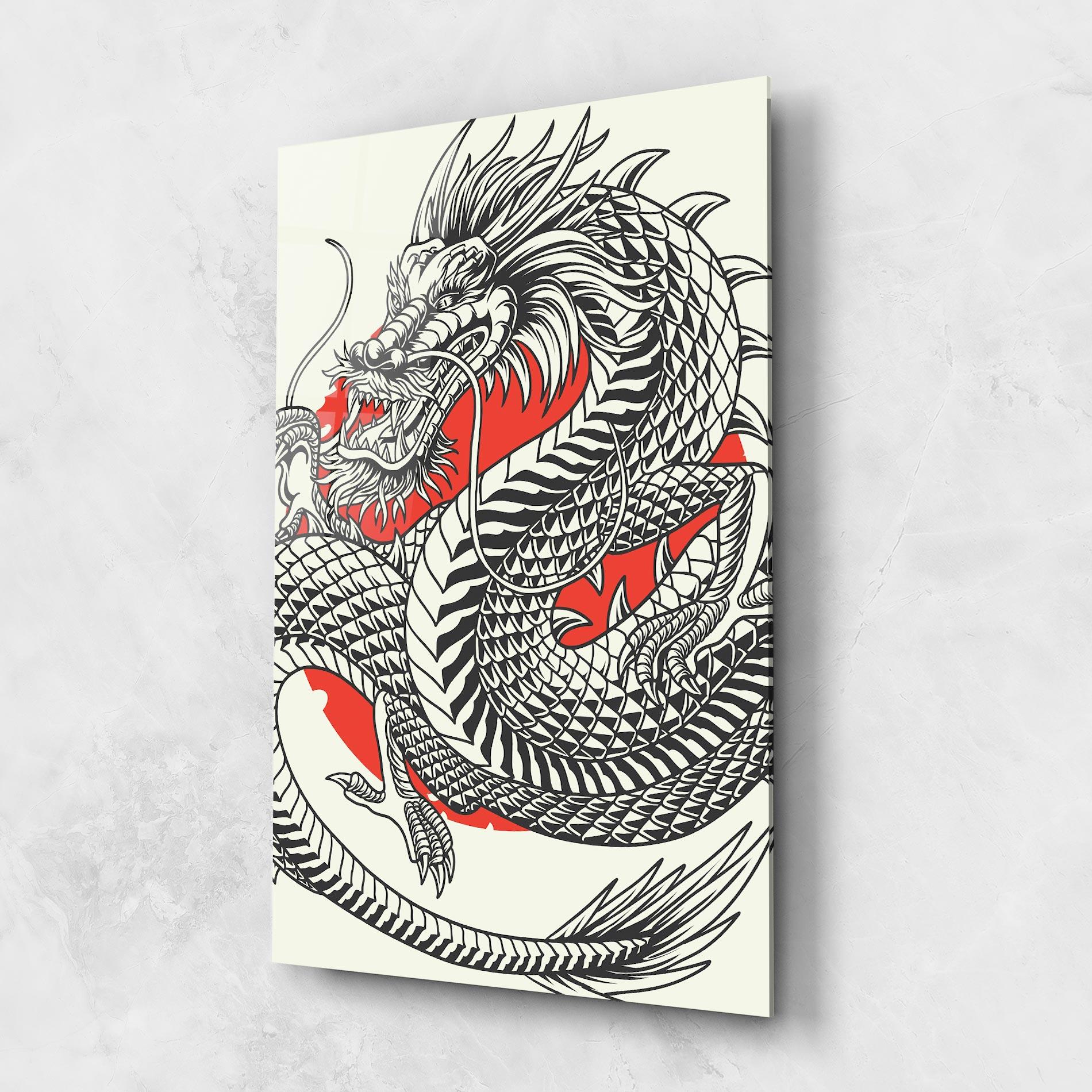Tablou Sticla Cream Grey Dragon mockup 1