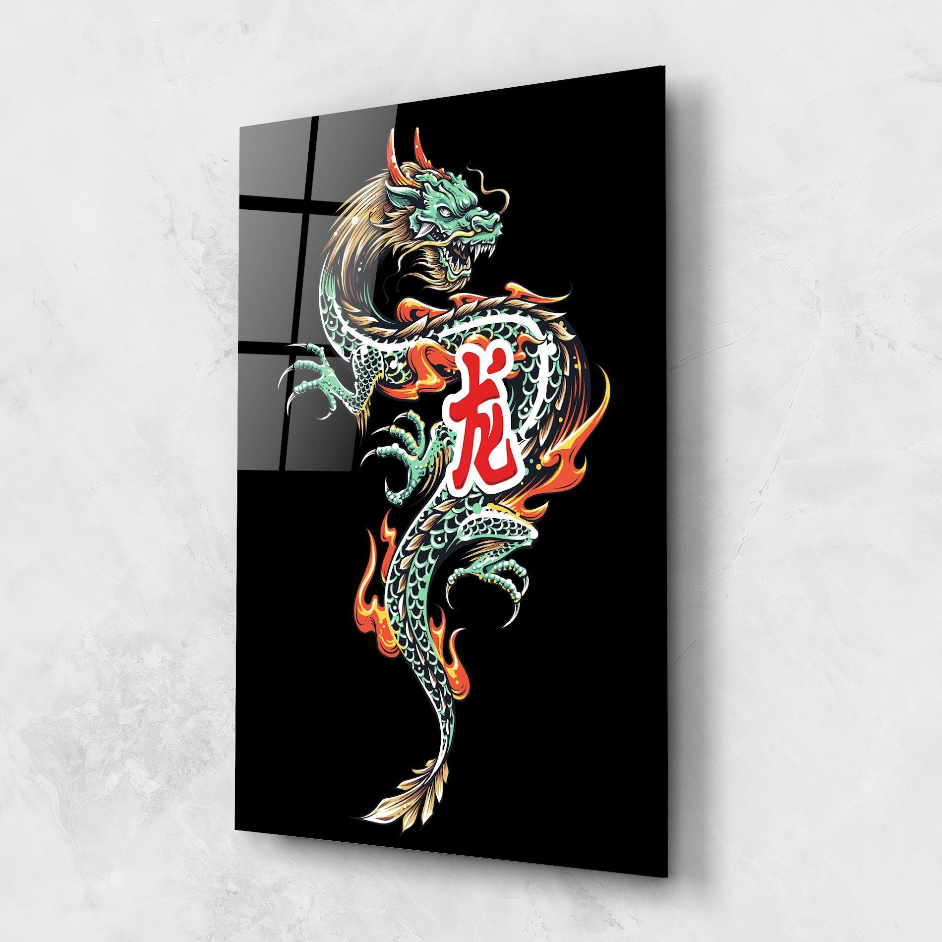 Tablou Sticla Green Fire Dragon mockup 1